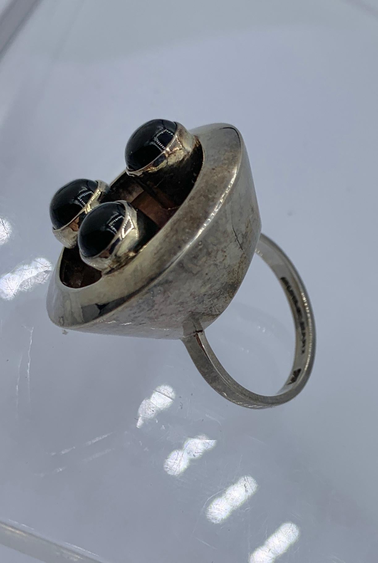 Women's or Men's Burle Marx Black Tourmaline Ring Mid-Century Modern Sterling Silver Original Box For Sale