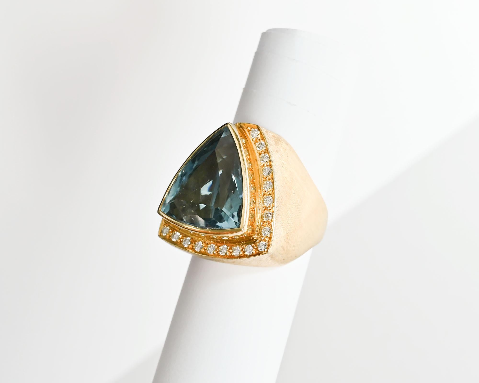 Brilliant Cut Burle Marx Blue Topaz and Diamond Ring For Sale