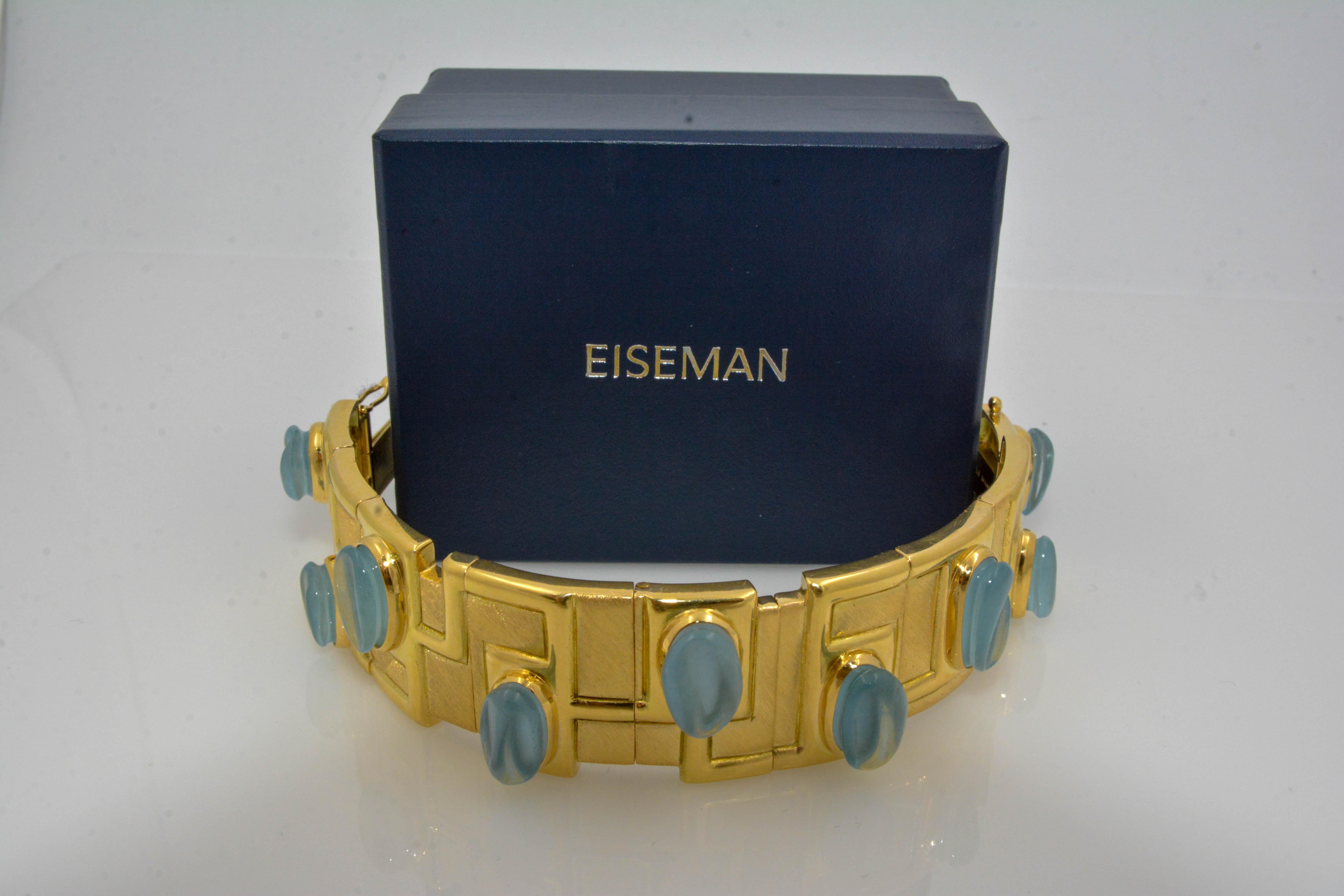 Burle Marx Brothers 18 Karat Yellow Gold Aquamarine Modern Bracelet In Excellent Condition In Dallas, TX