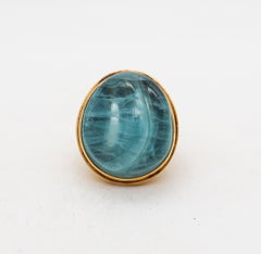 Anello da cocktail Burle Marx Bruno Guidi 1970 in oro giallo 18Kt e acquamarina da 35 carati