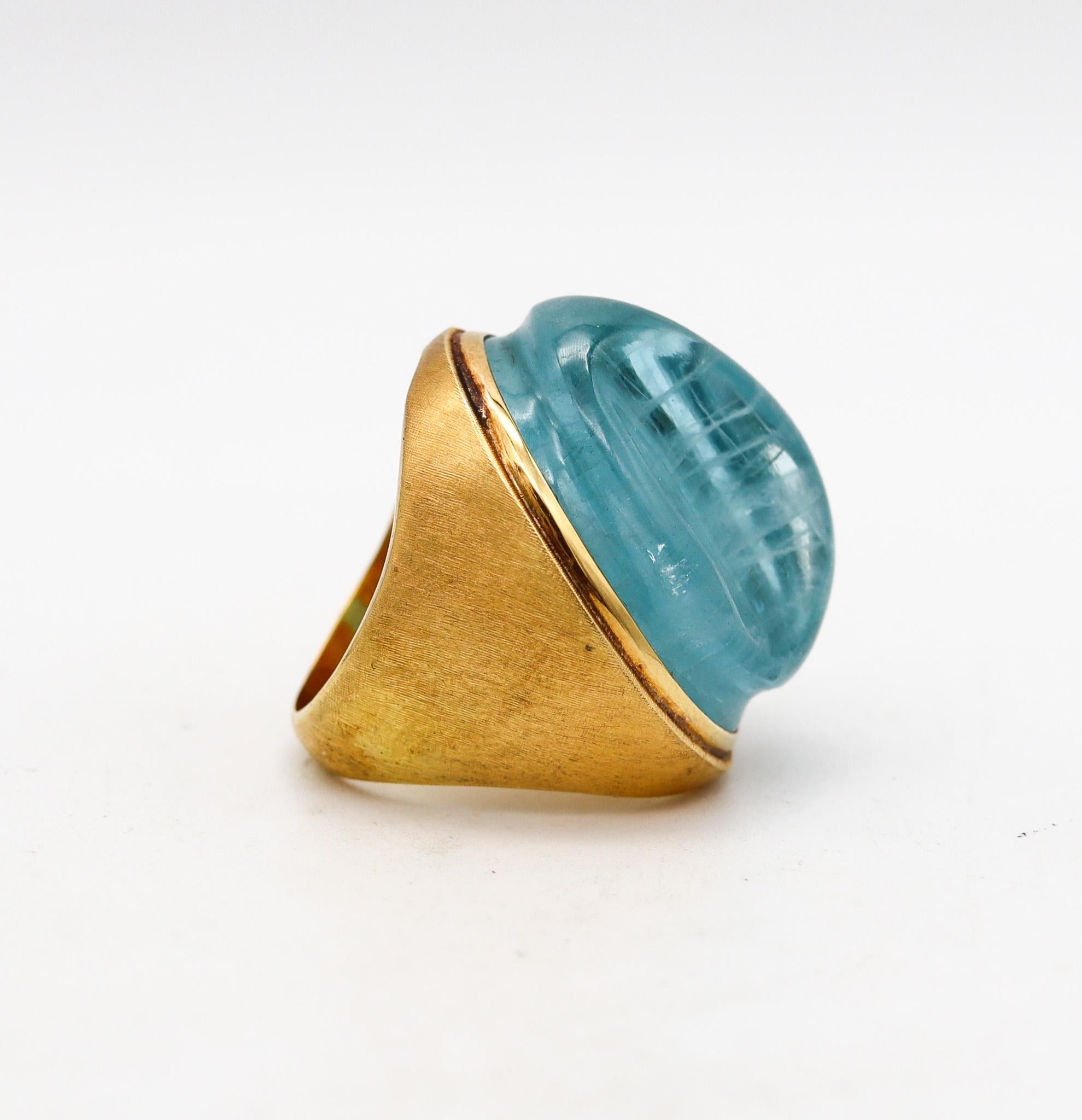 Modernist Burle Marx Bruno Guidi 1970 Cocktail Ring 18Kt Yellow Gold and 35Cts Aquamarine