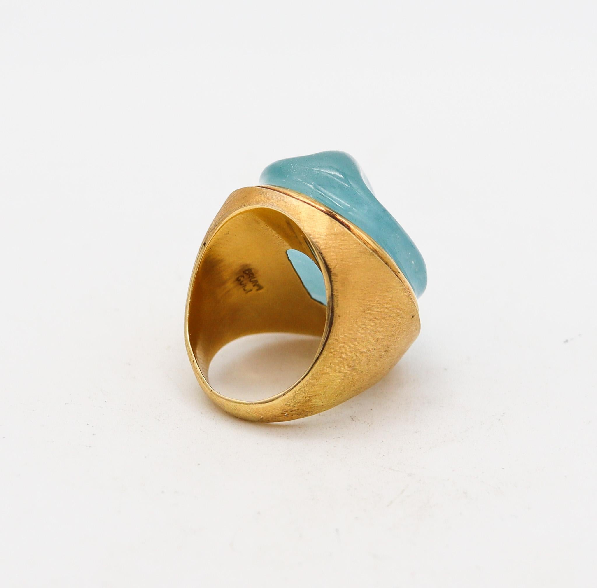 Cabochon Burle Marx Bruno Guidi 1970 Cocktail Ring 18Kt Yellow Gold and 35Cts Aquamarine