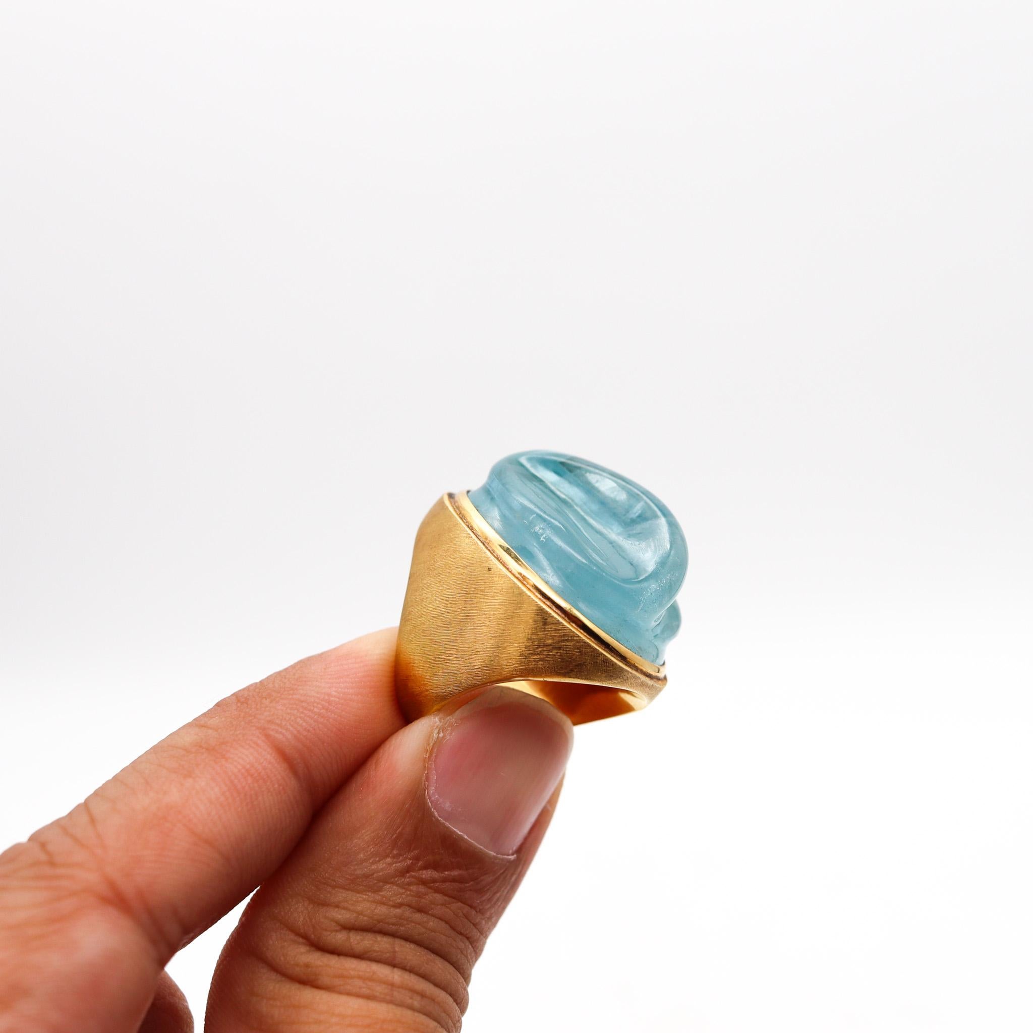 Women's or Men's Burle Marx Bruno Guidi 1970 Cocktail Ring 18Kt Yellow Gold and 35Cts Aquamarine