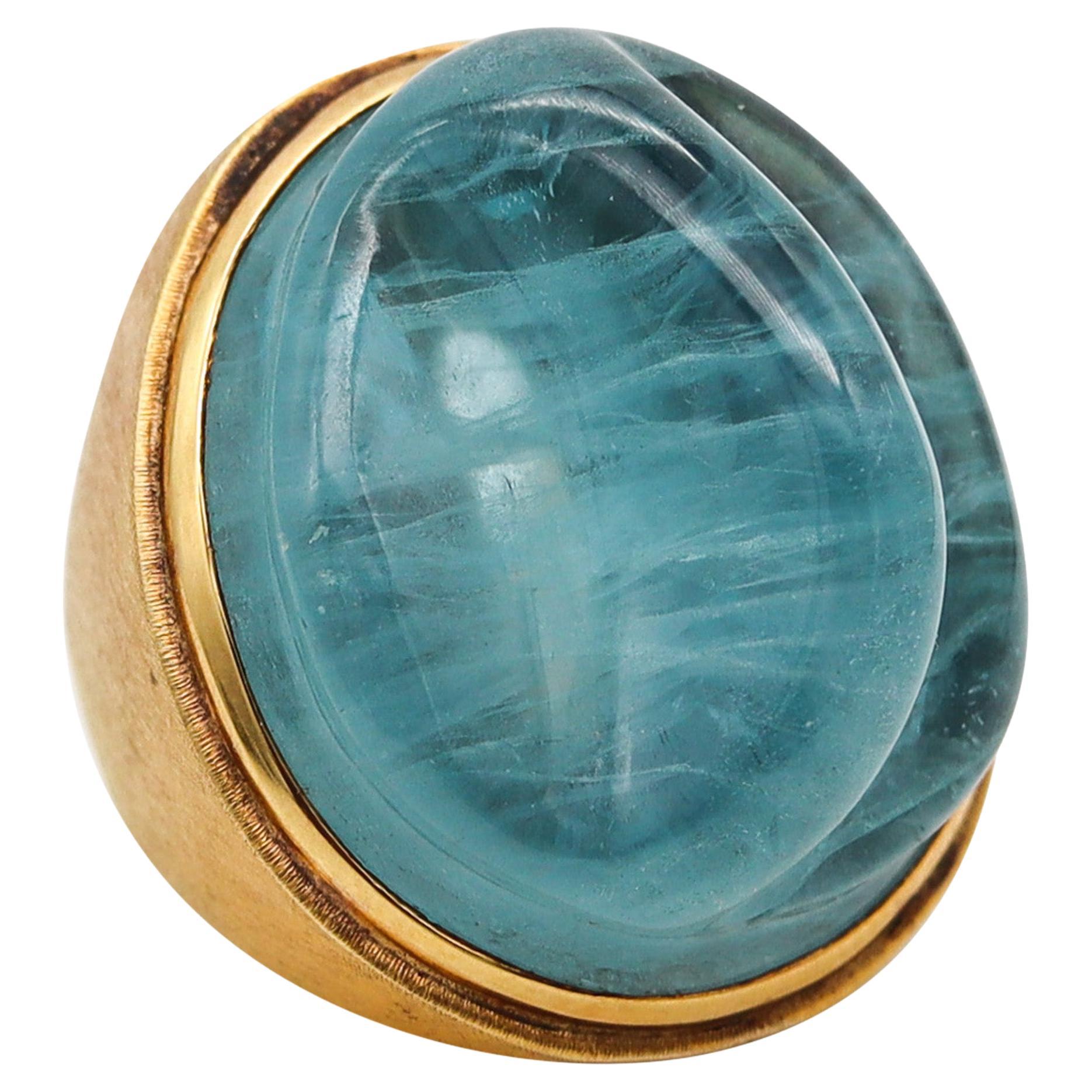 Burle Marx Bruno Guidi 1970 Cocktail Ring 18Kt Yellow Gold and 35Cts Aquamarine