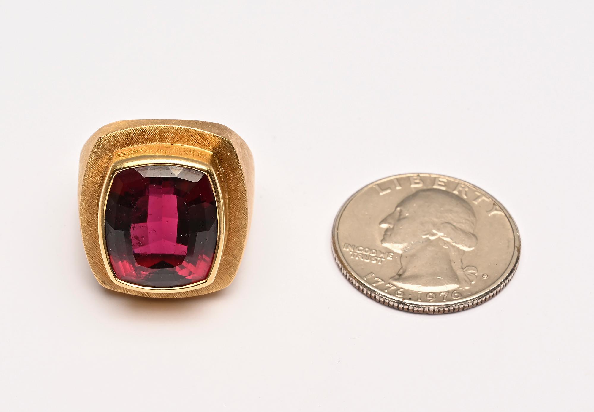 Striking rubelite ring by Brazil's best known jeweler, Roberto Burle Marx. The ring would suit a man or woman equally well. The rubelite stone measures 9/16
