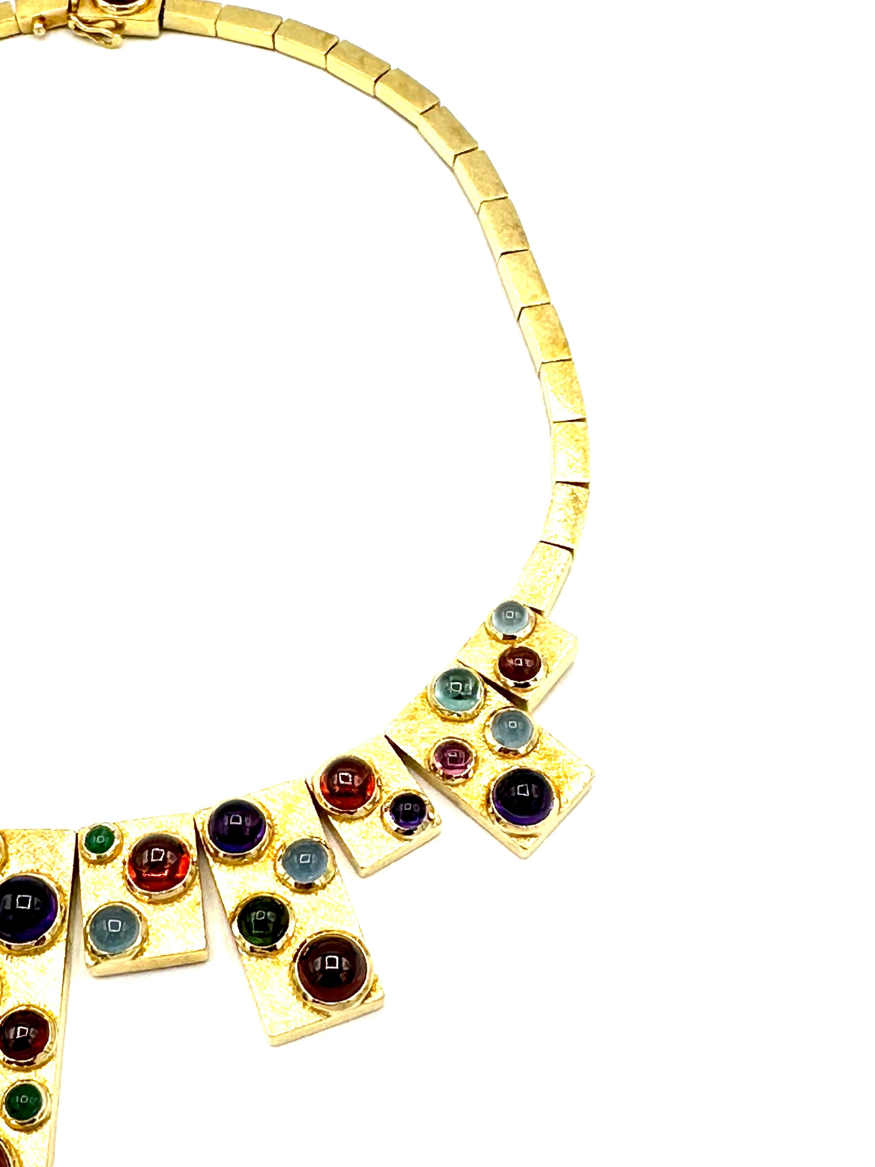 Rétro Collier Burle Marx en or jaune 18K et pierres précieuses à cabochons multiples en vente