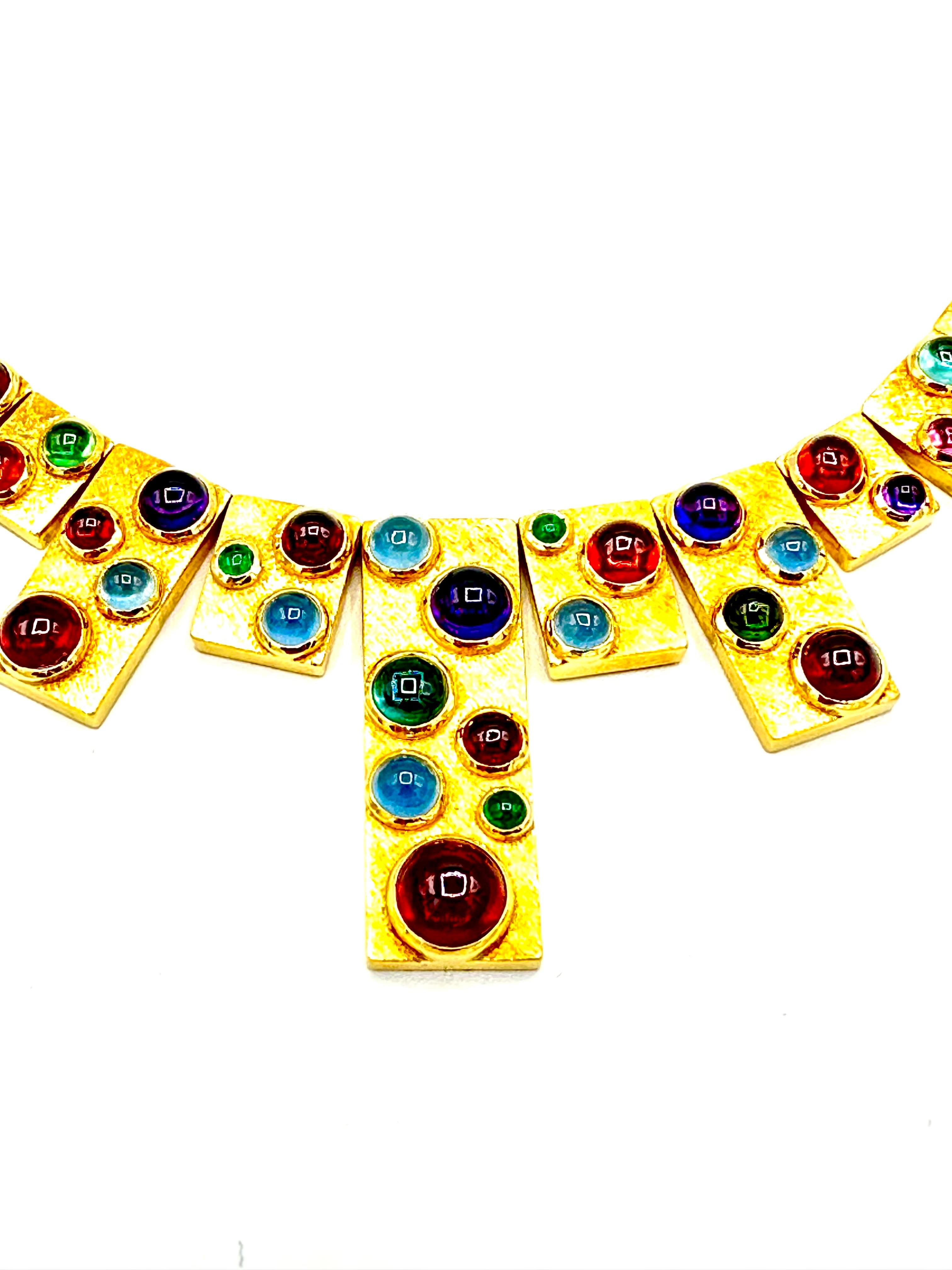 Taille cabochon Collier Burle Marx en or jaune 18K et pierres précieuses à cabochons multiples en vente
