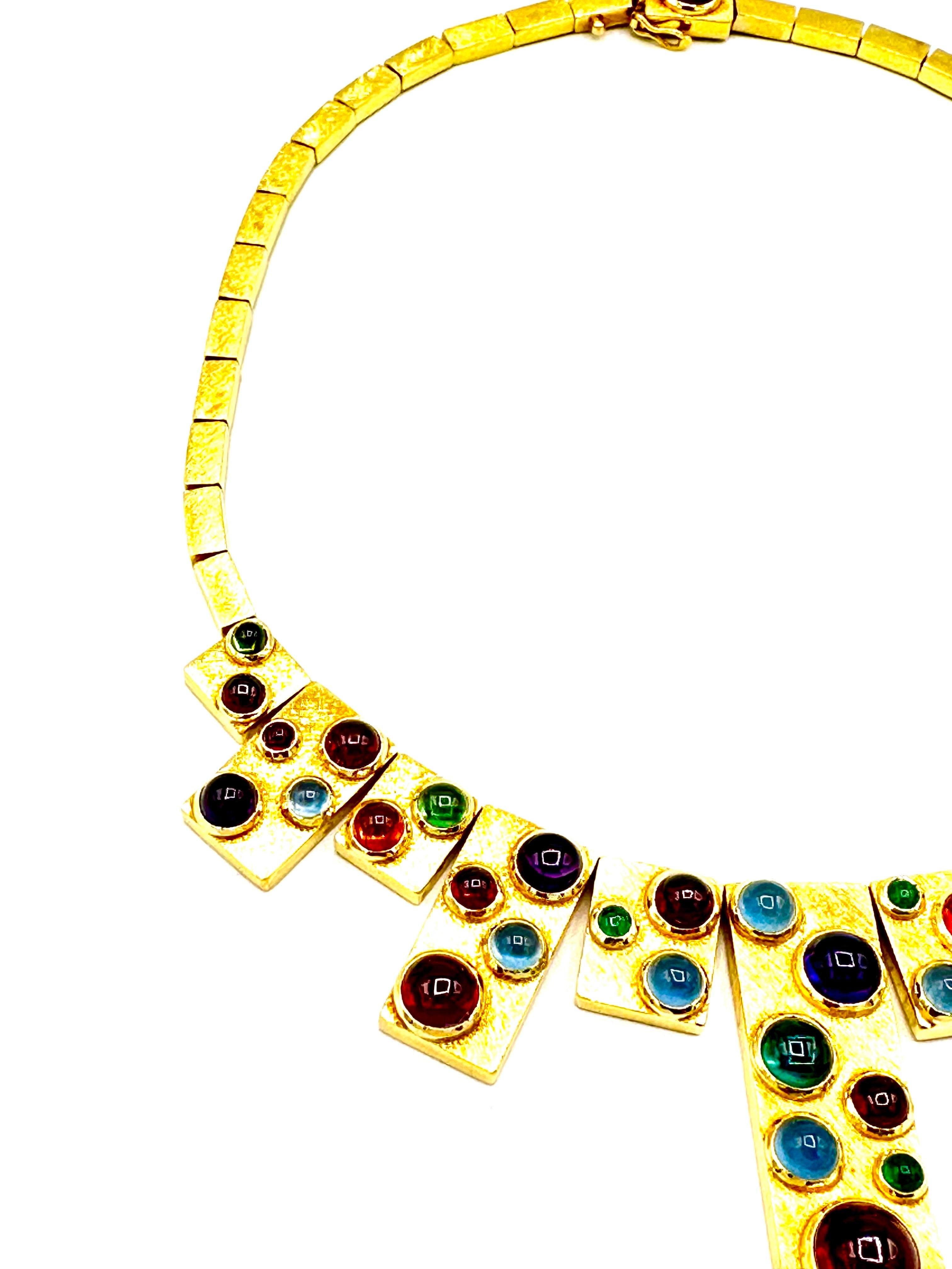Collier Burle Marx en or jaune 18K et pierres précieuses à cabochons multiples en vente 1