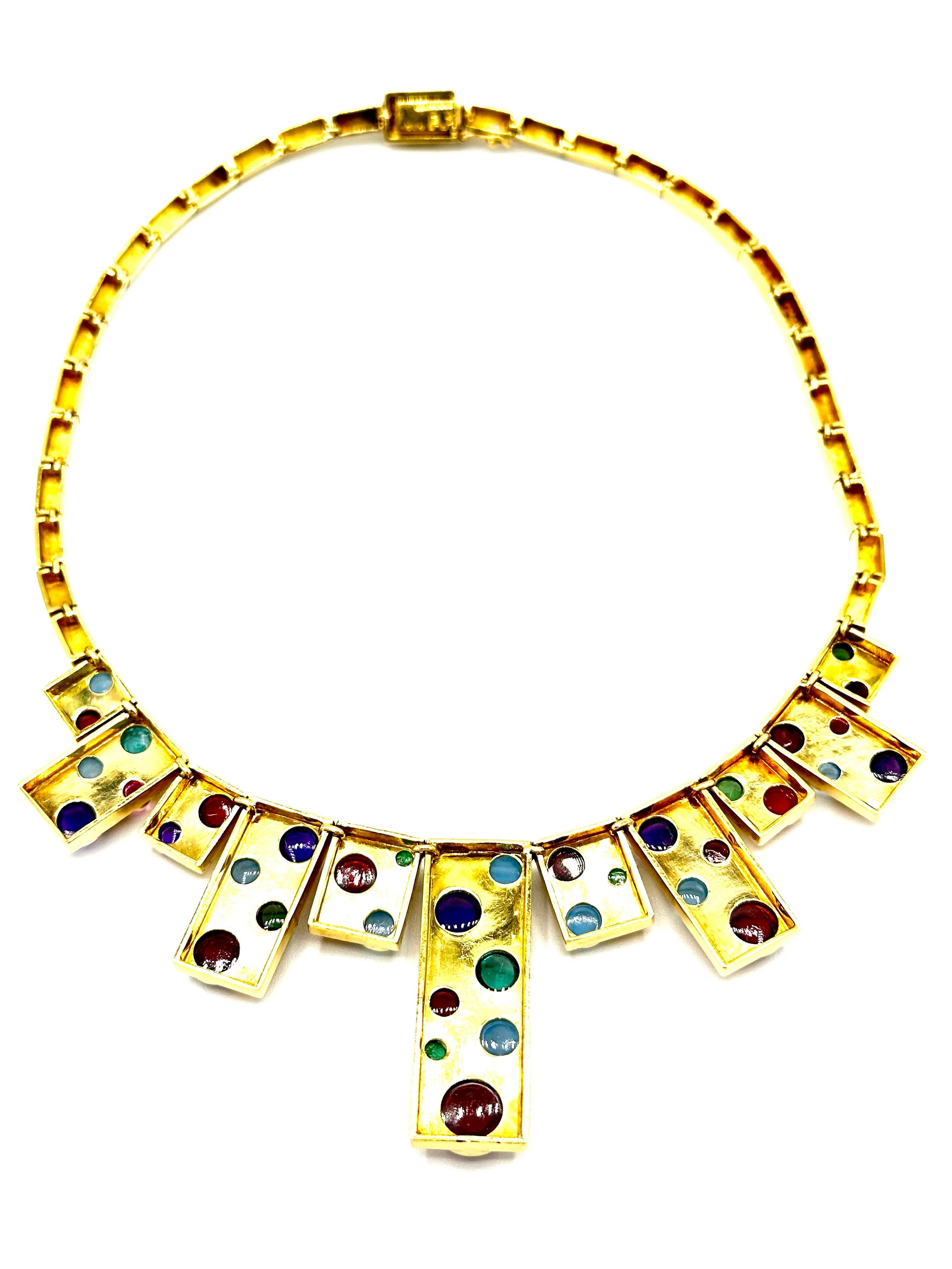 Collier Burle Marx en or jaune 18K et pierres précieuses à cabochons multiples en vente 2