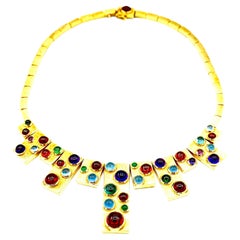 Burle Marx Multi Cabochon Gemstone & 18K Yellow Gold Collar Necklace