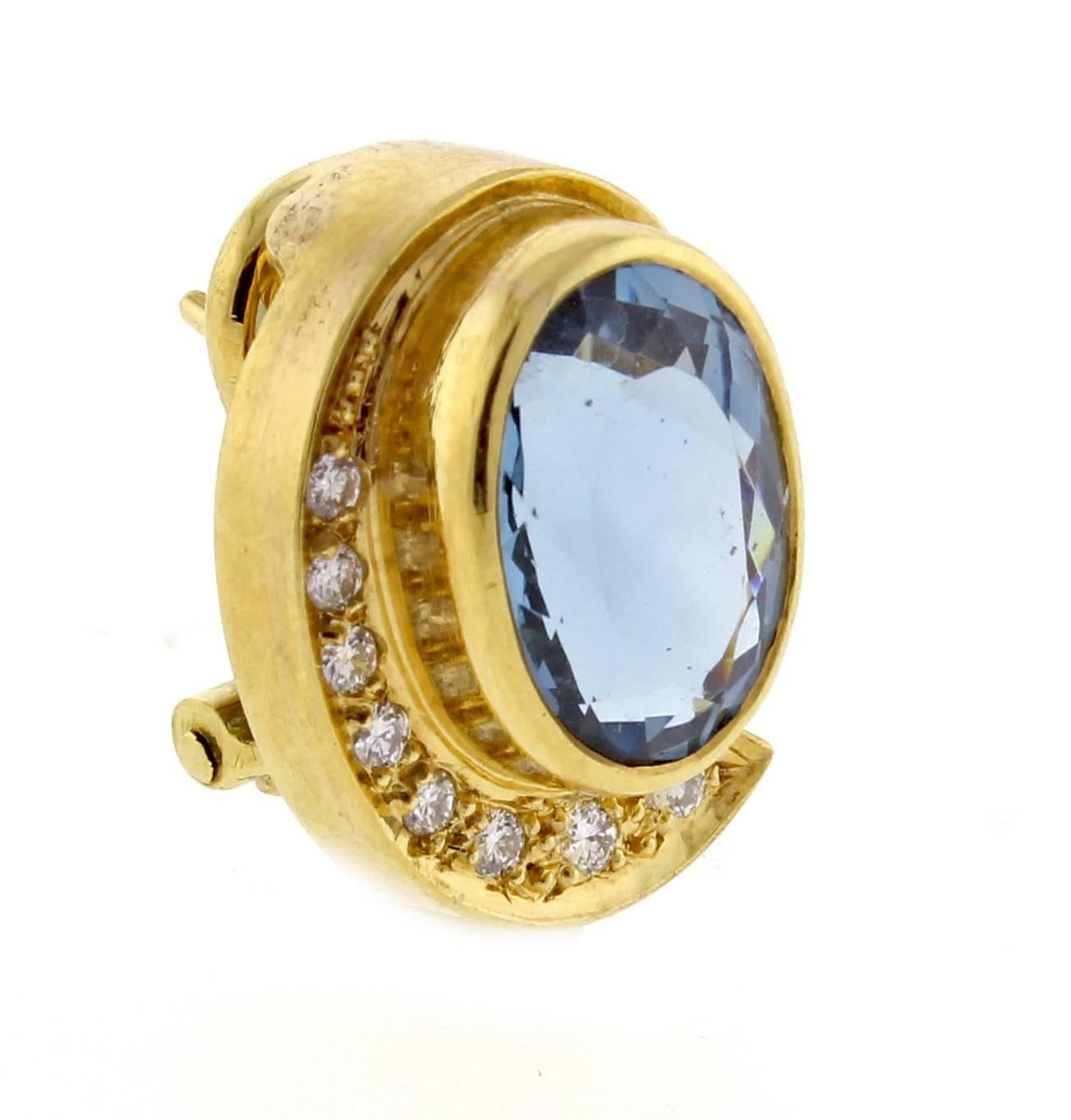 Modernist Burle Marx Oval Aquamarine and Diamond Earrings