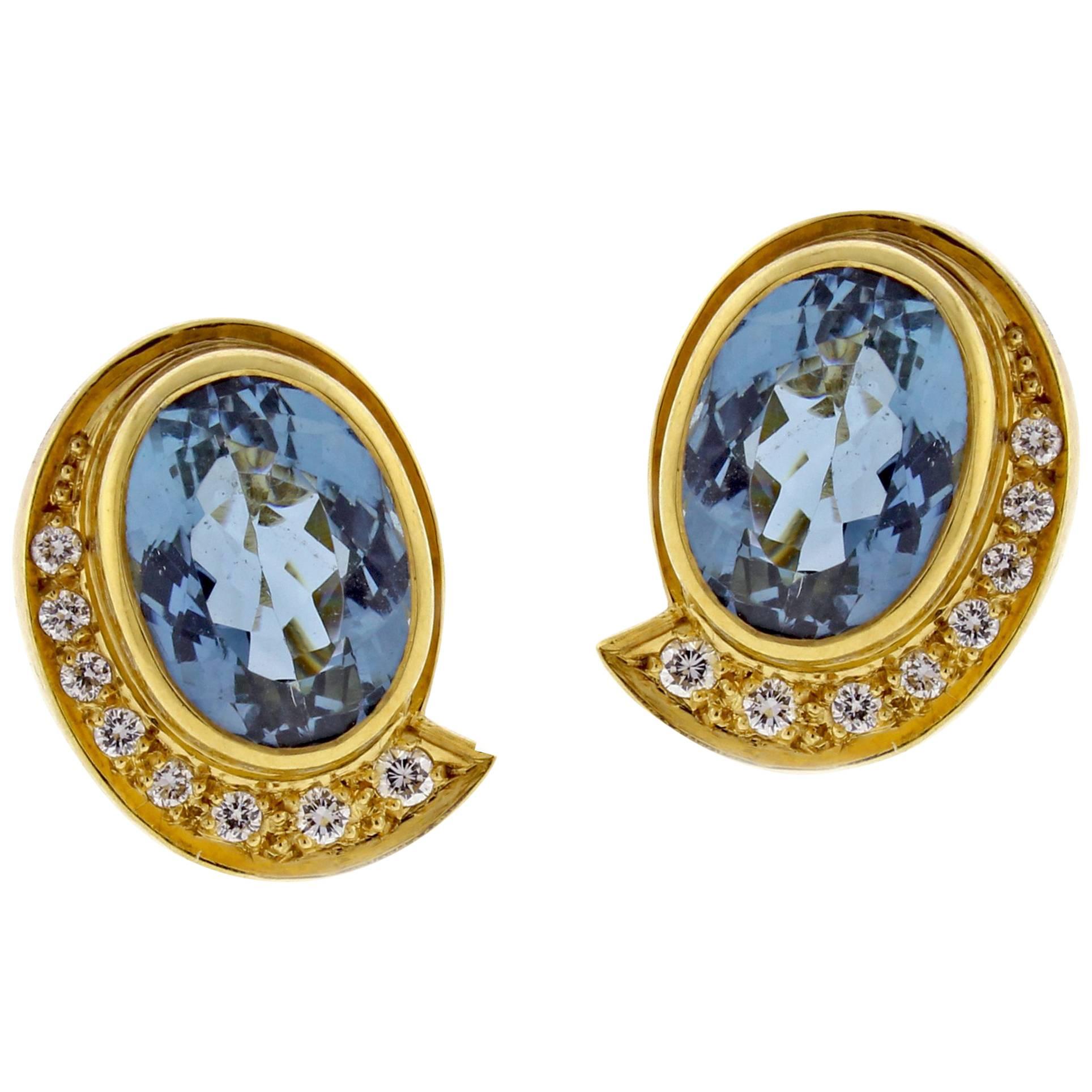 Burle Marx Oval Aquamarine and Diamond Earrings