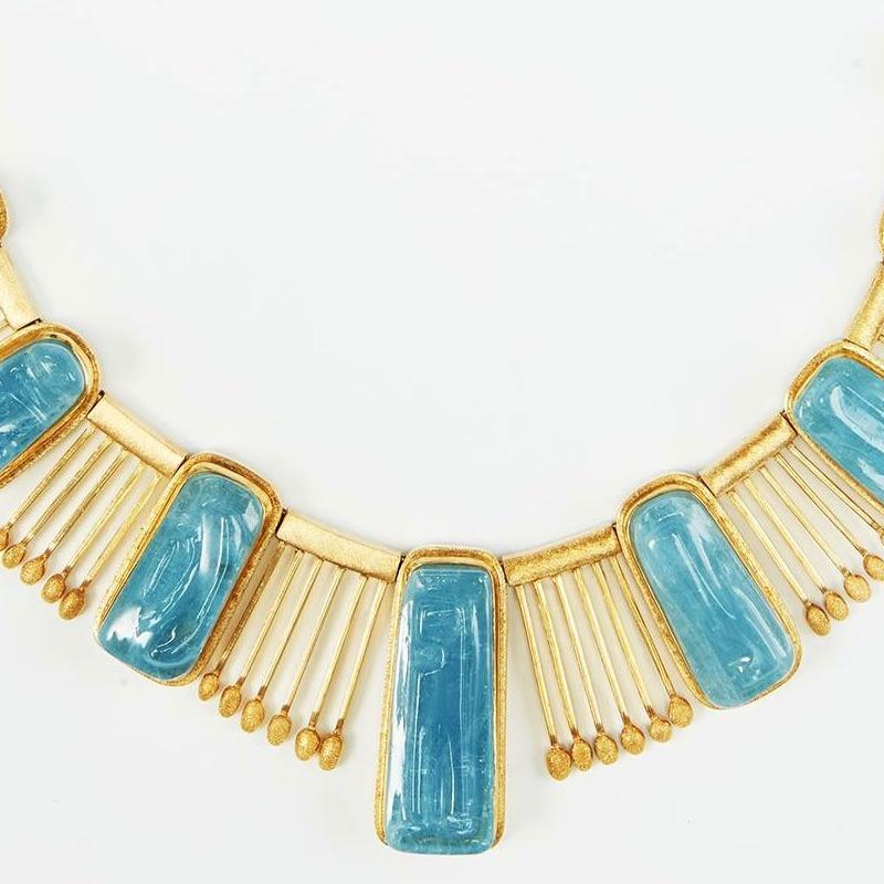 Burle Marx Rare 18 Karat Gold Free Form 'Forma Livre' Aquamarine Necklace In Excellent Condition For Sale In Woodway, TX