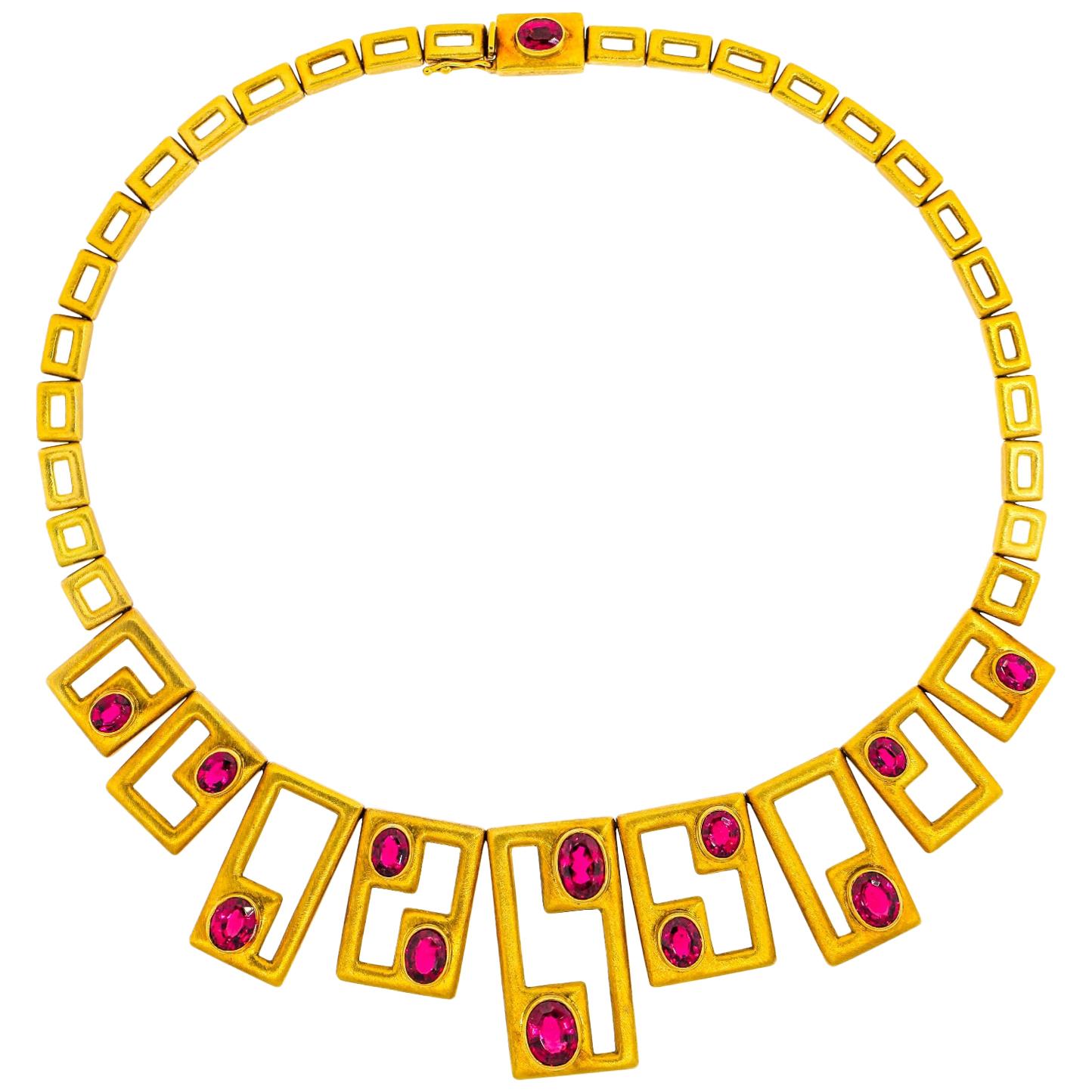 Burle Marx Rubellite Gold Necklace For Sale