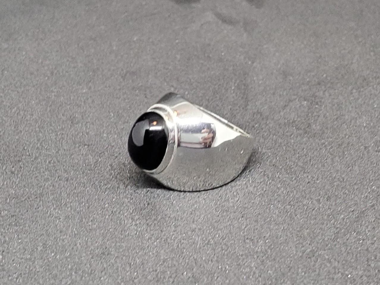Women's or Men's Burle Marx Sterling Silver Black Tourmaline Cabochon Ring For Sale