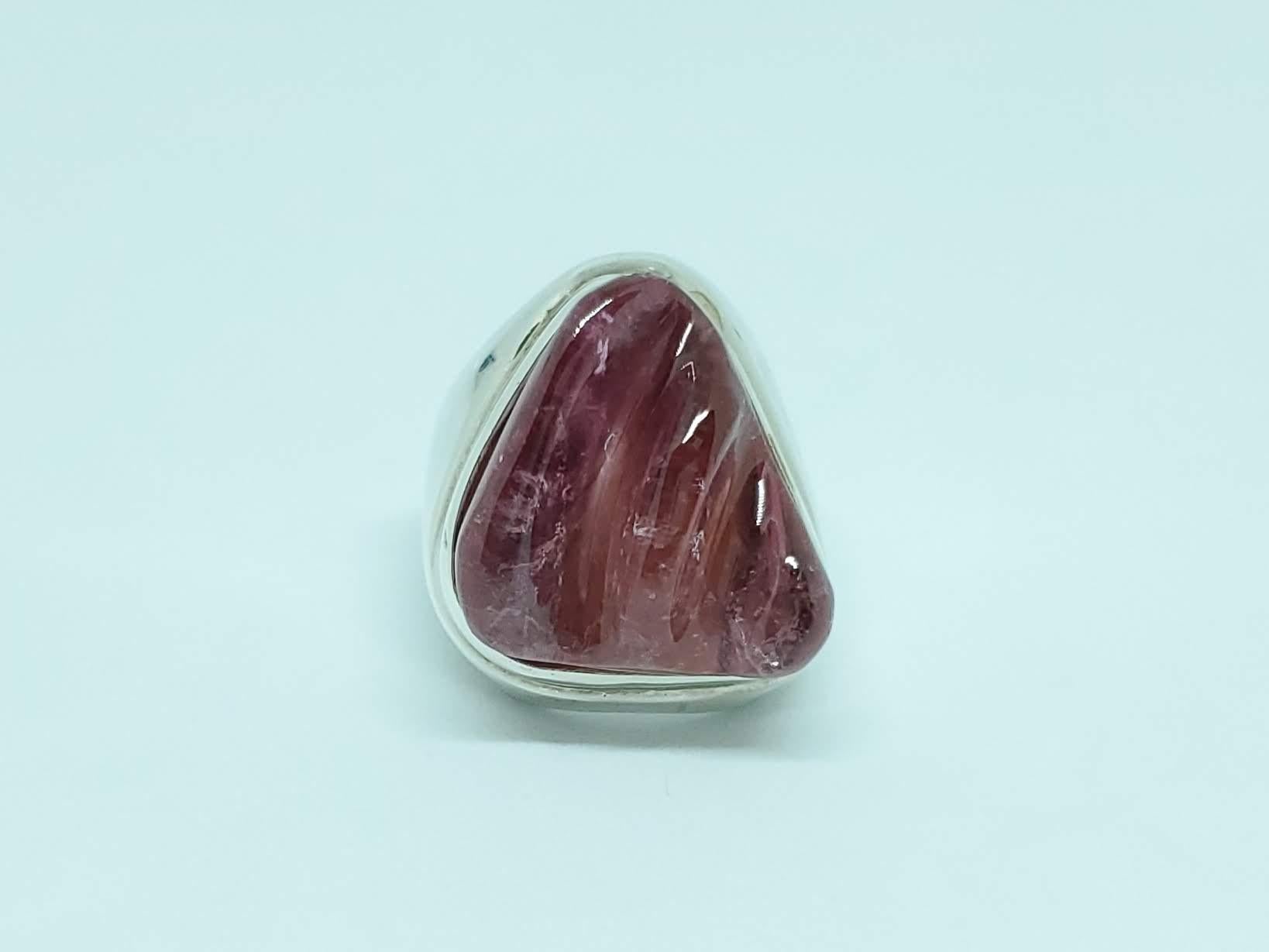 During the mid 1980's Haroldo Burle Marx created a mass produced line of silver jewelry for our former business, The ALTOMAR Collection. If you ever see a piece of Burle Marx silver, it undoubtedly came from us. This Free Form tourmaline ring is an