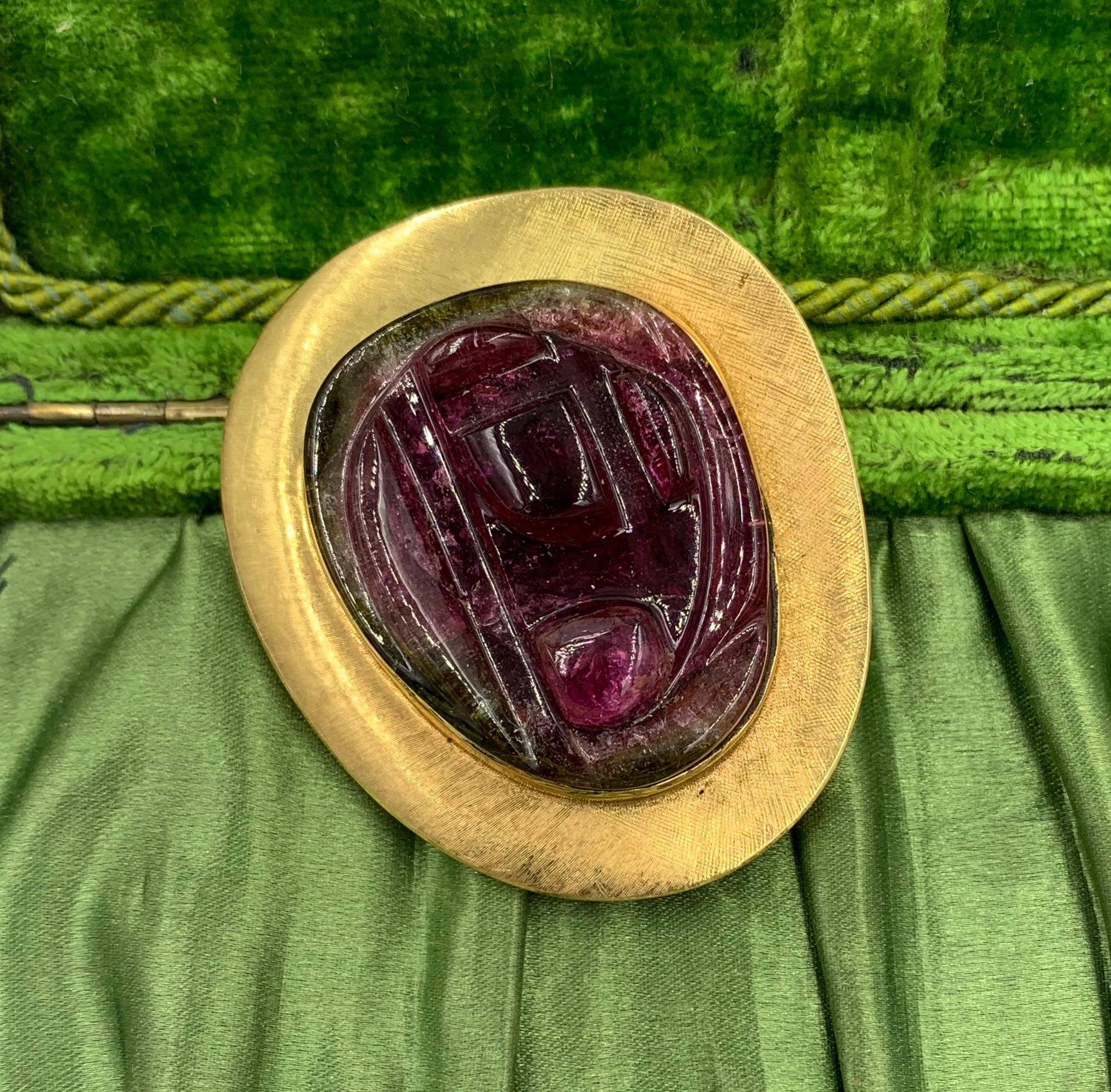 Modernist Burle Marx Watermelon Tourmaline 18 Karat Gold Brooch Signed Mid-Century Modern