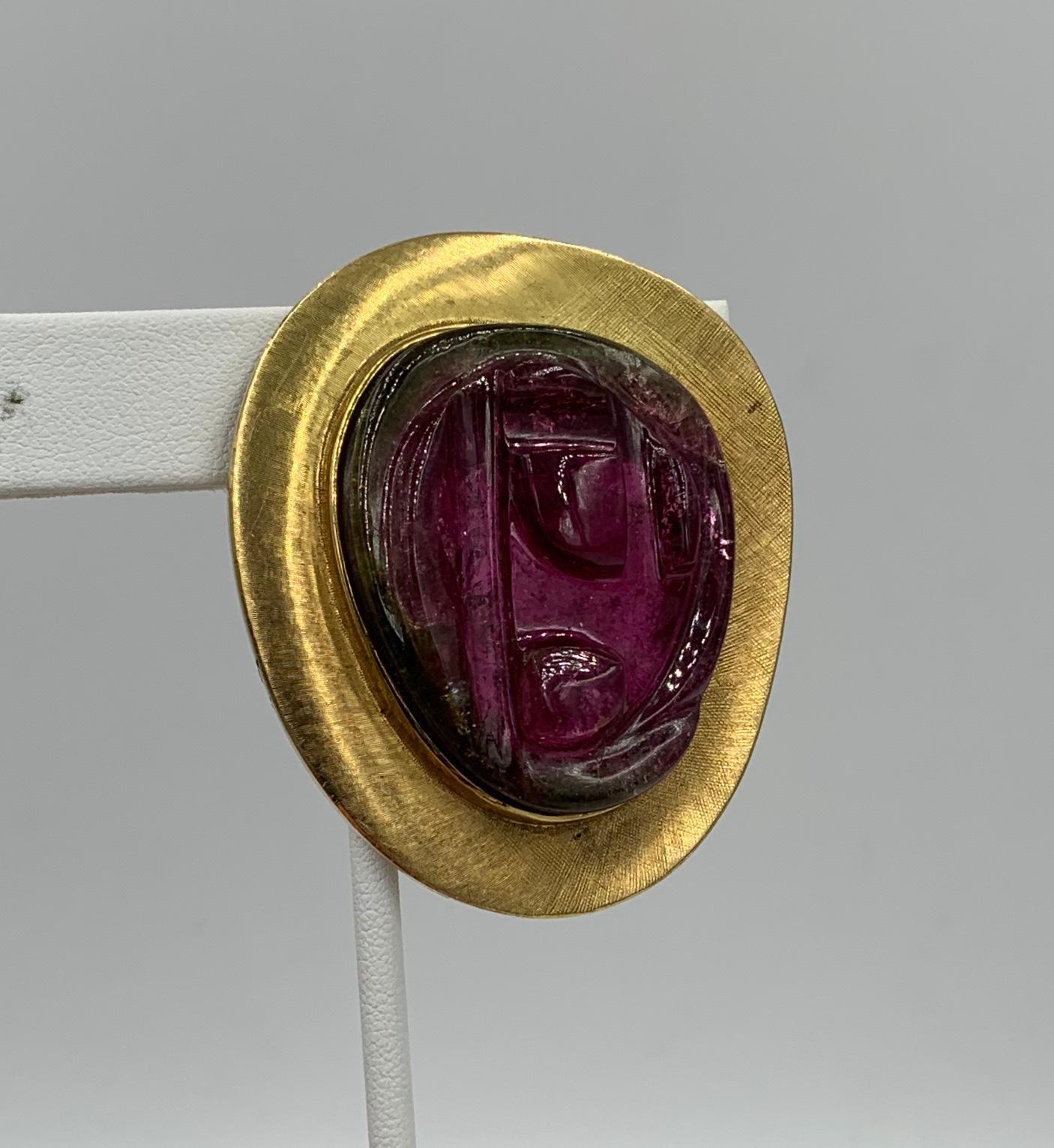 Women's Burle Marx Watermelon Tourmaline 18 Karat Gold Brooch Signed Mid-Century Modern