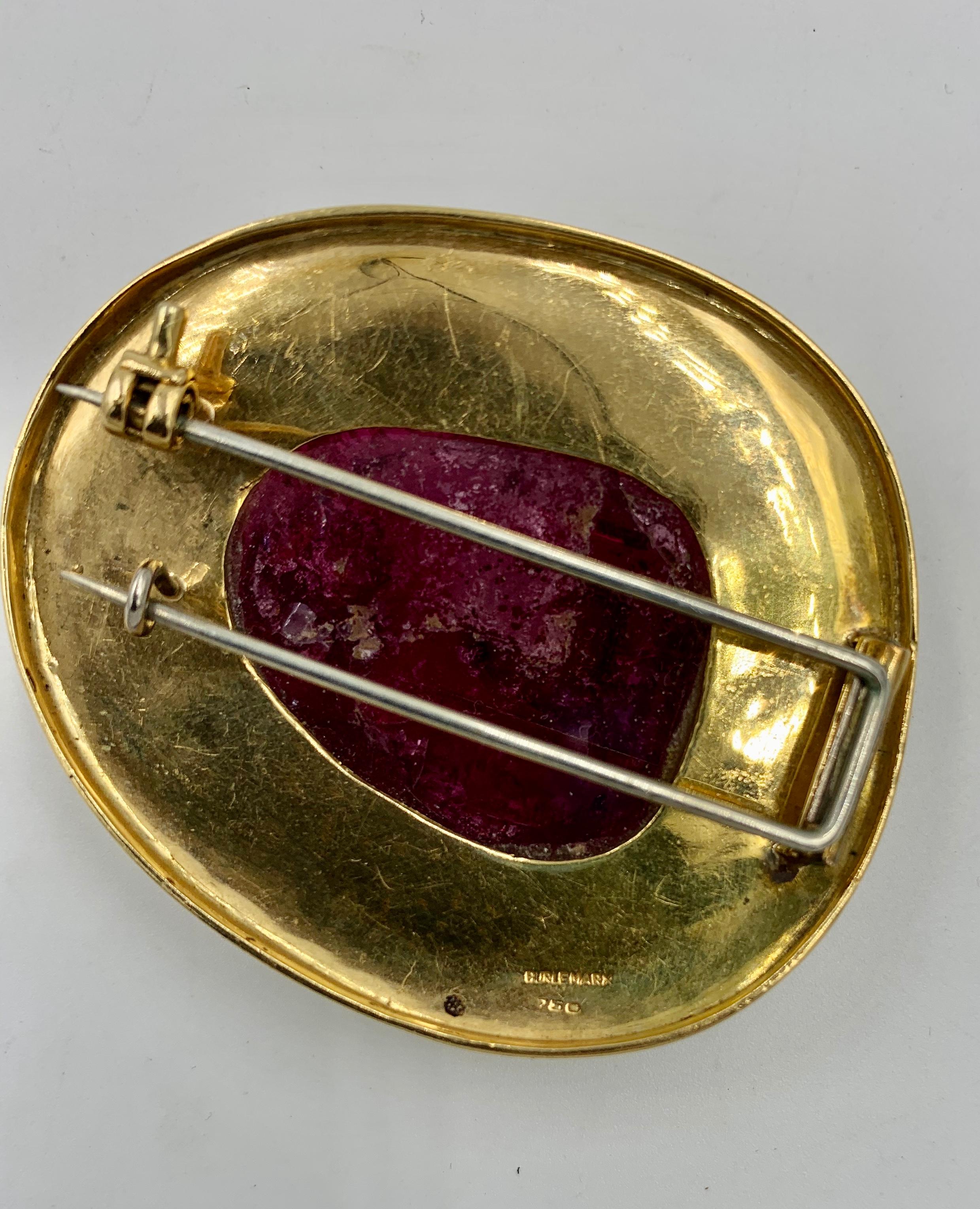 Burle Marx Watermelon Tourmaline 18 Karat Gold Brooch Signed Mid-Century Modern 3