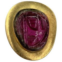 Retro Burle Marx Watermelon Tourmaline 18 Karat Gold Brooch Signed Mid-Century Modern