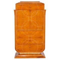 Burled Amboyna  Art Deco Period Secretary Cabinet Attributed To Rene Herbst