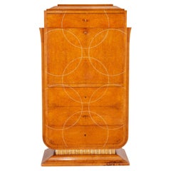 Burled Amboyna  Art Deco Period Secretary Cabinet Attributed To Rene Herbst