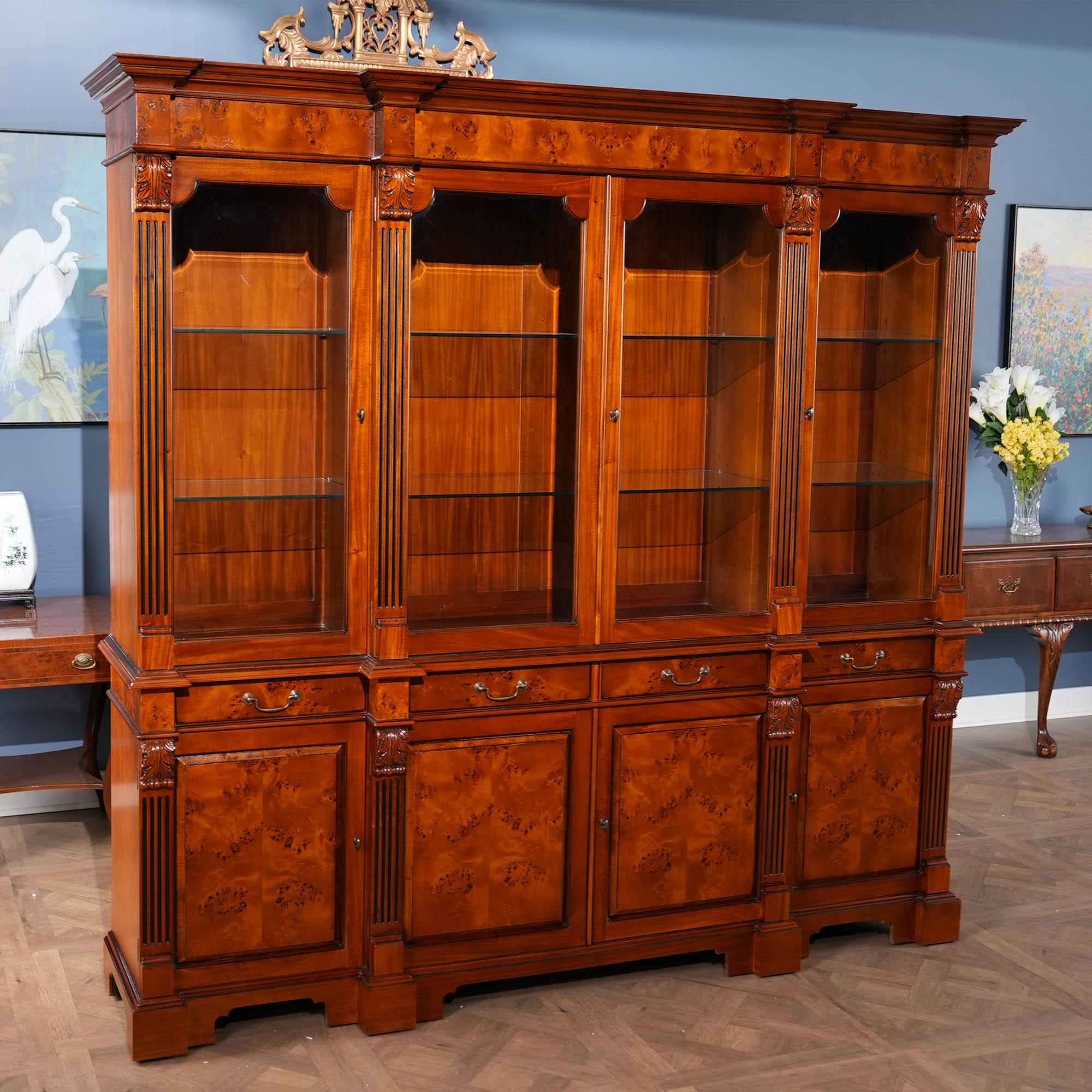 Glass Burled Breakfront For Sale