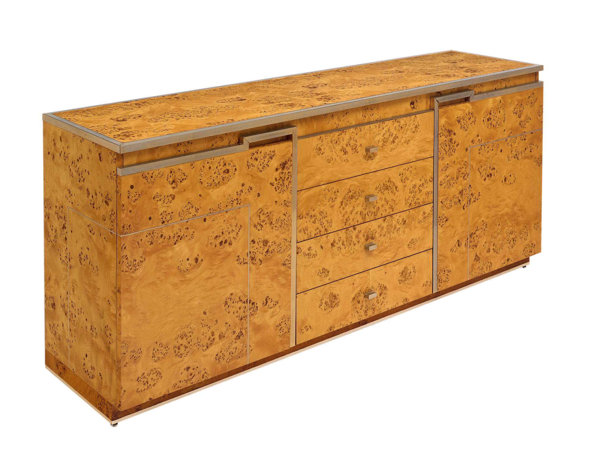 Mid-Century Modern Burled Buffet Attributed to Jean-Claude Mahey For Sale