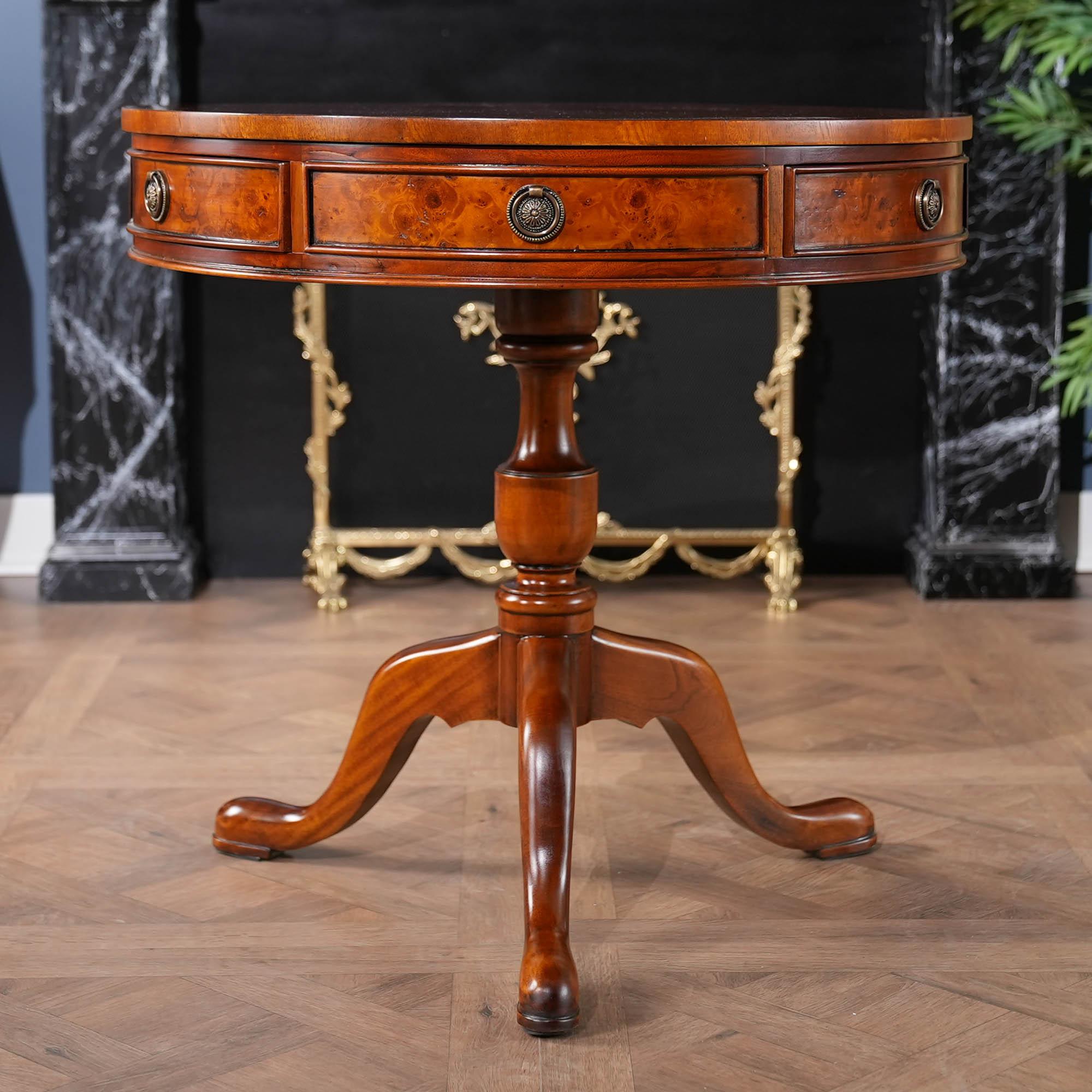 Hand-Carved Burled Drum Table For Sale