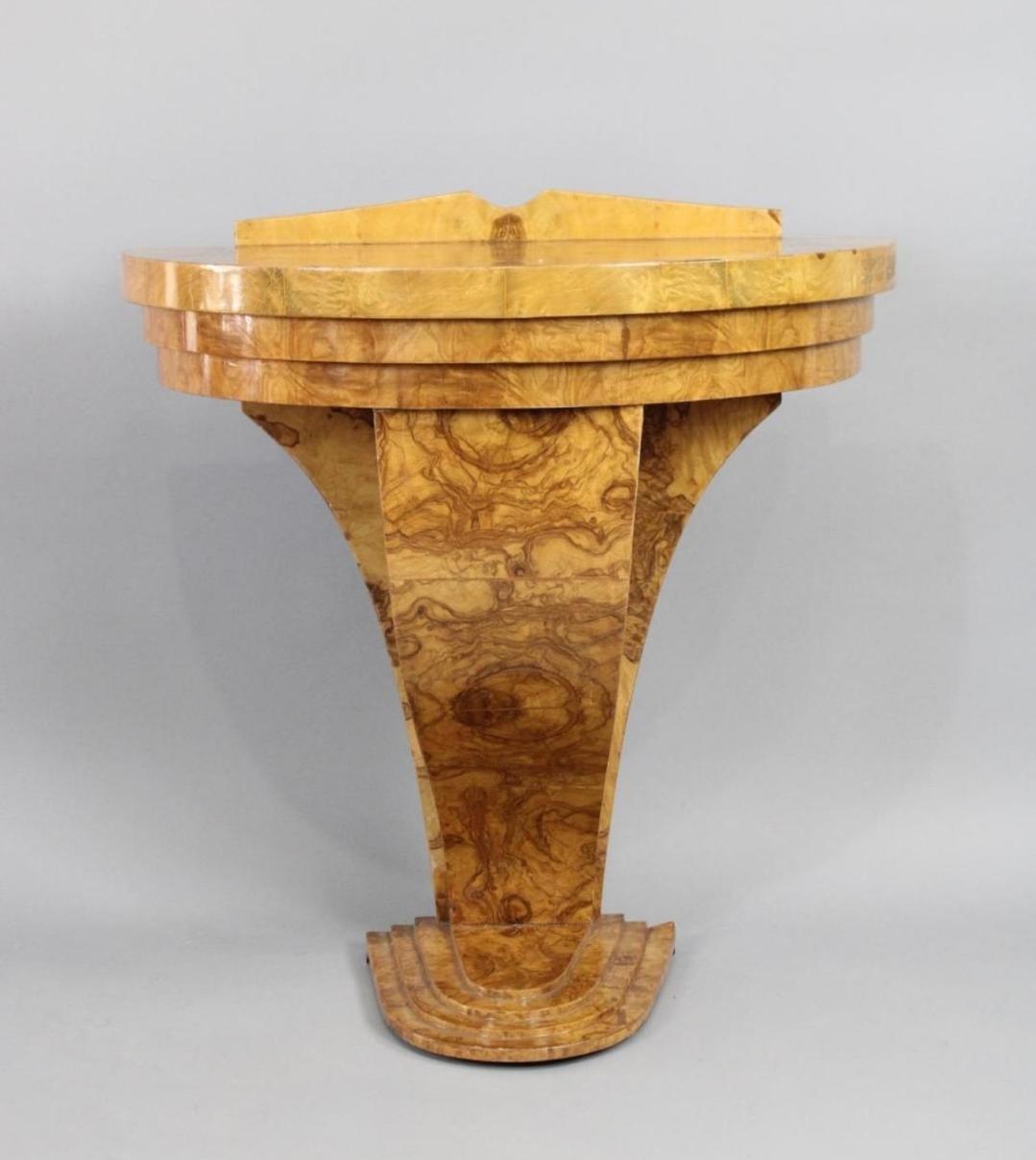 Early 20th Century Burled Elm Art Deco Console Table