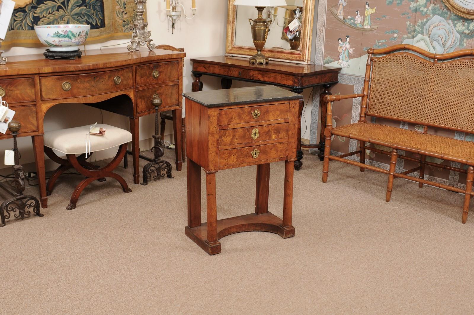 French Burled Elm Empire Bedside Commode, Early 19th Century