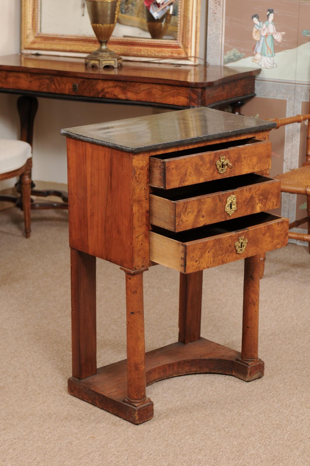 Marble Burled Elm Empire Bedside Commode, Early 19th Century