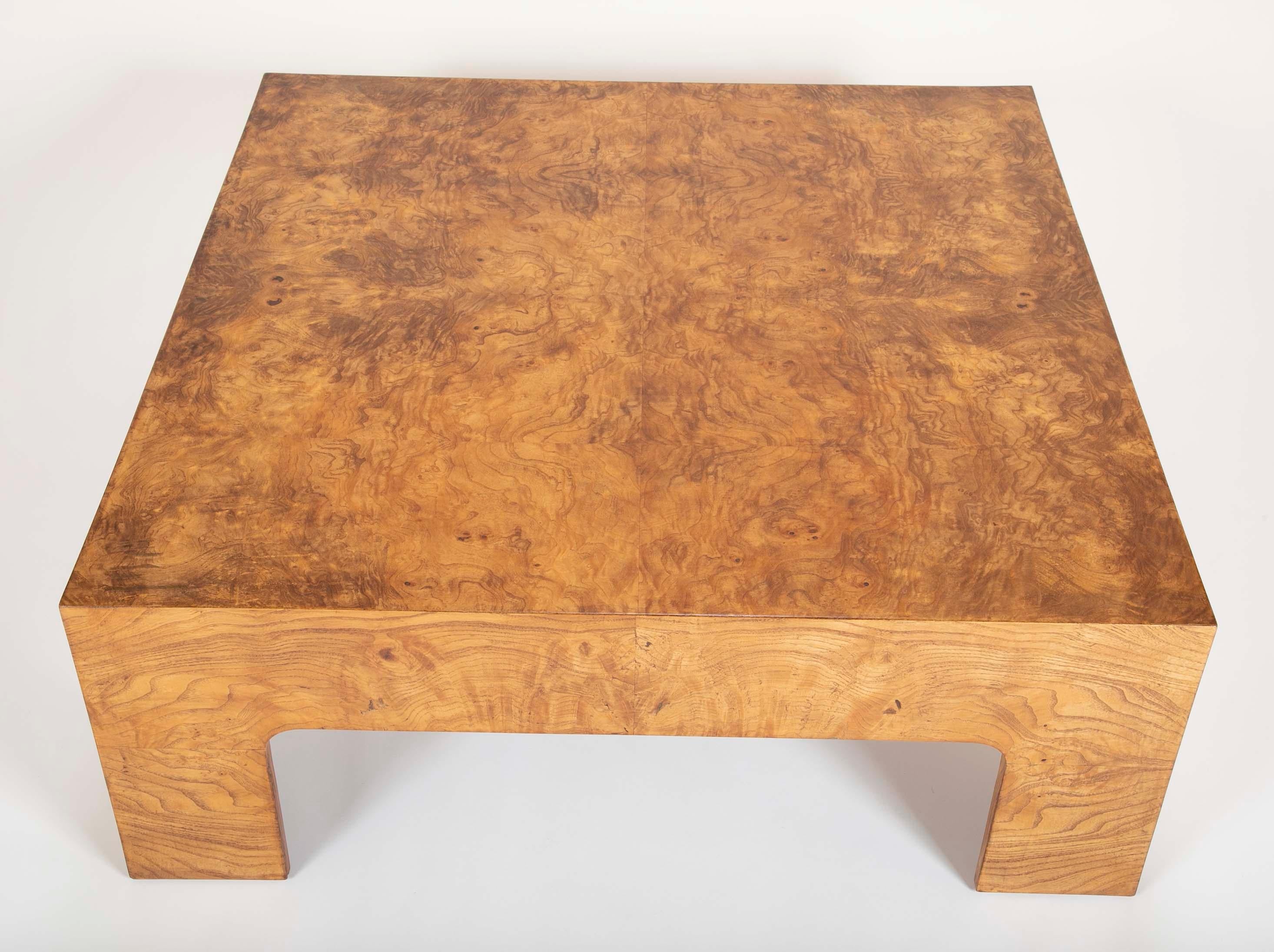 American Burled Elm Parsons Style Coffee Table