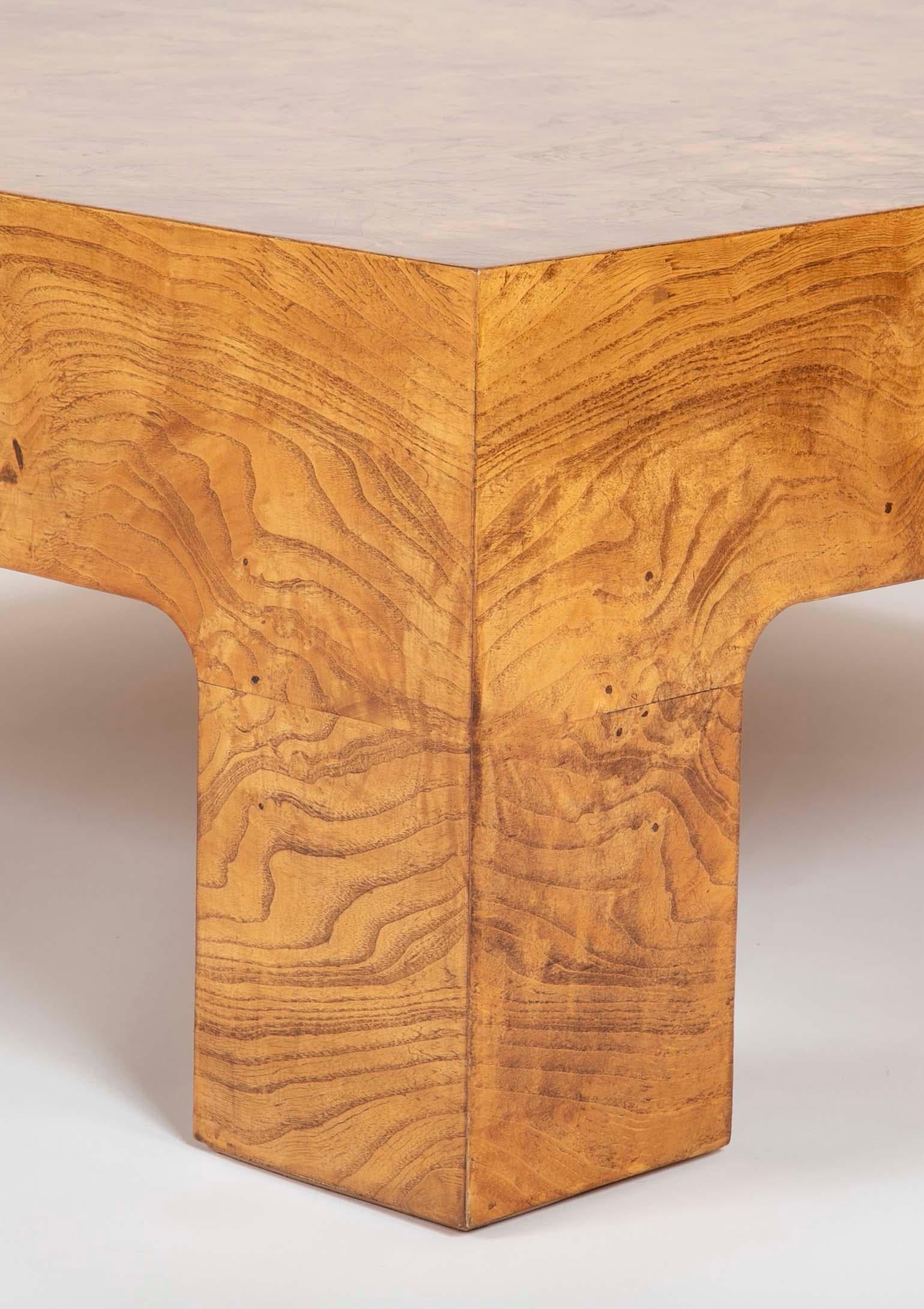 Late 20th Century Burled Elm Parsons Style Coffee Table