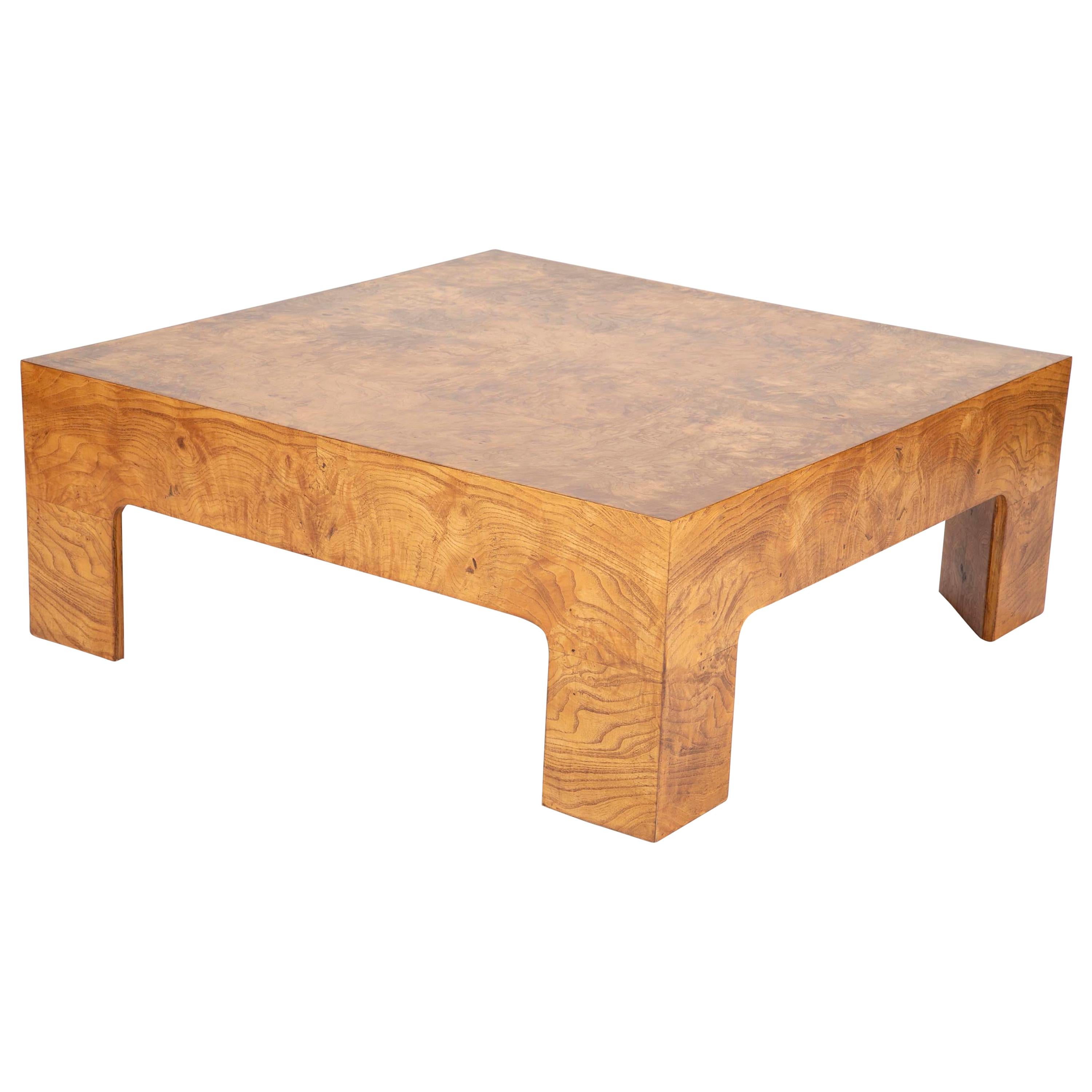 Burled Elm Parsons Style Coffee Table