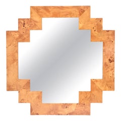 Burled Elmwood Geometric Mirror Italian Retro