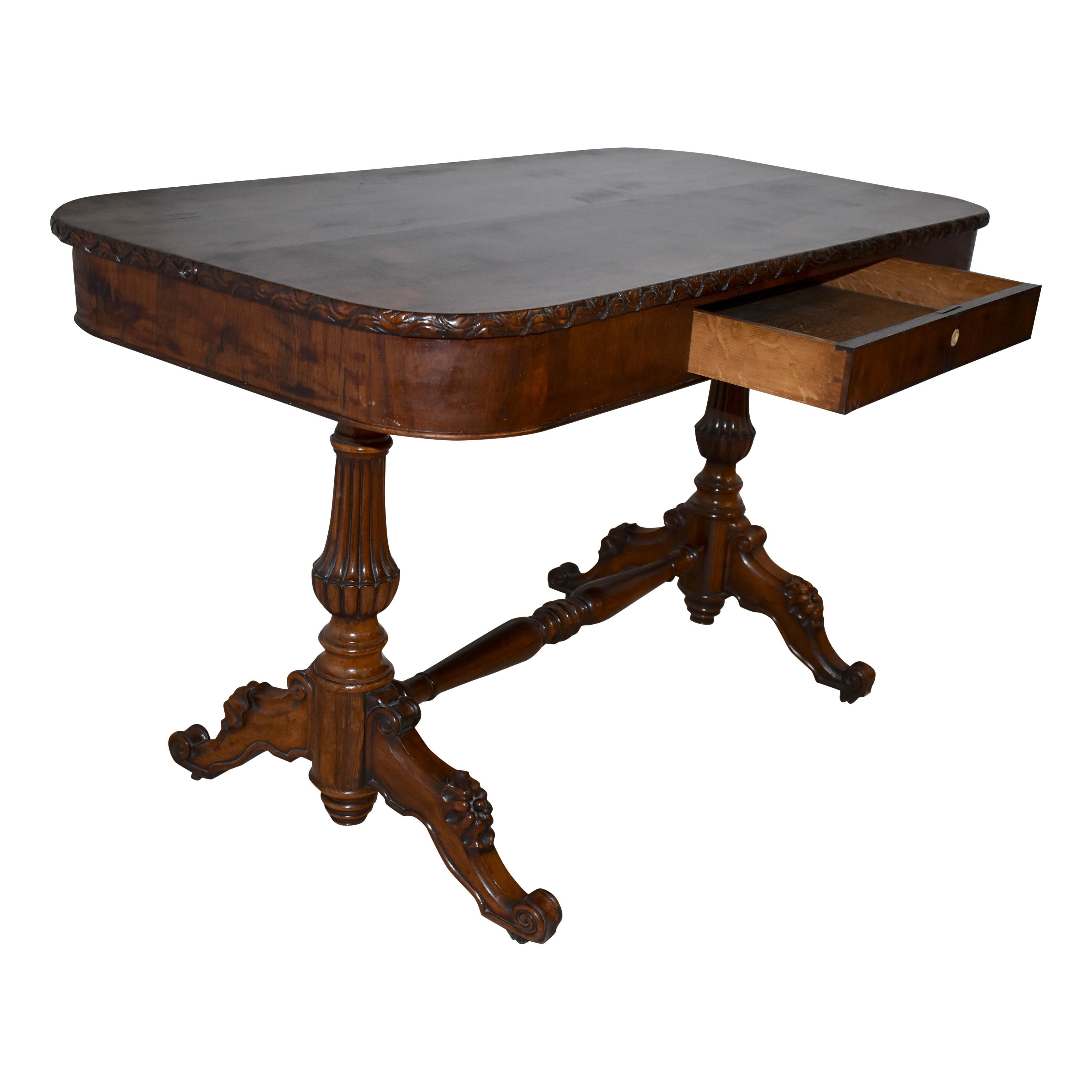 Burled Mahogany Biedermeier Table/Writing Desk, circa 1900 In Good Condition In Evergreen, CO