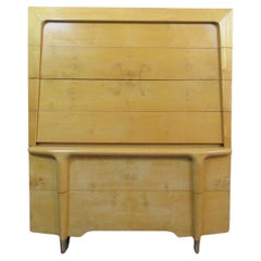 Vintage Burled Maple and Brass HiBoy Dresser after Heywood Wakefield
