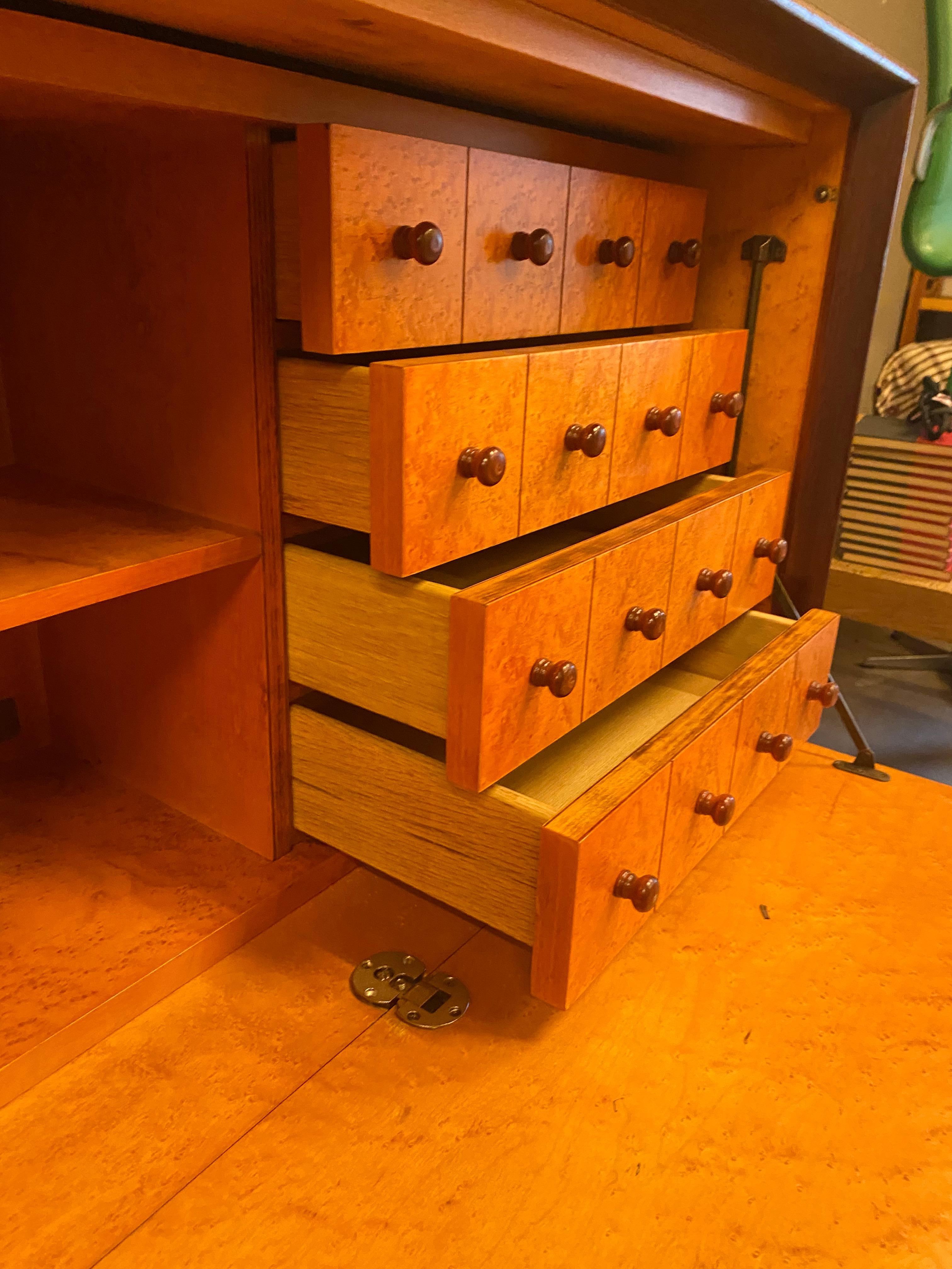 Burled Maple Cabinet Secretary with Drawers / Flat File, USA, 1960's For Sale 1