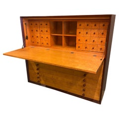 Burled Maple Cabinet Secretary with Drawers / Flat File, USA, 1960's