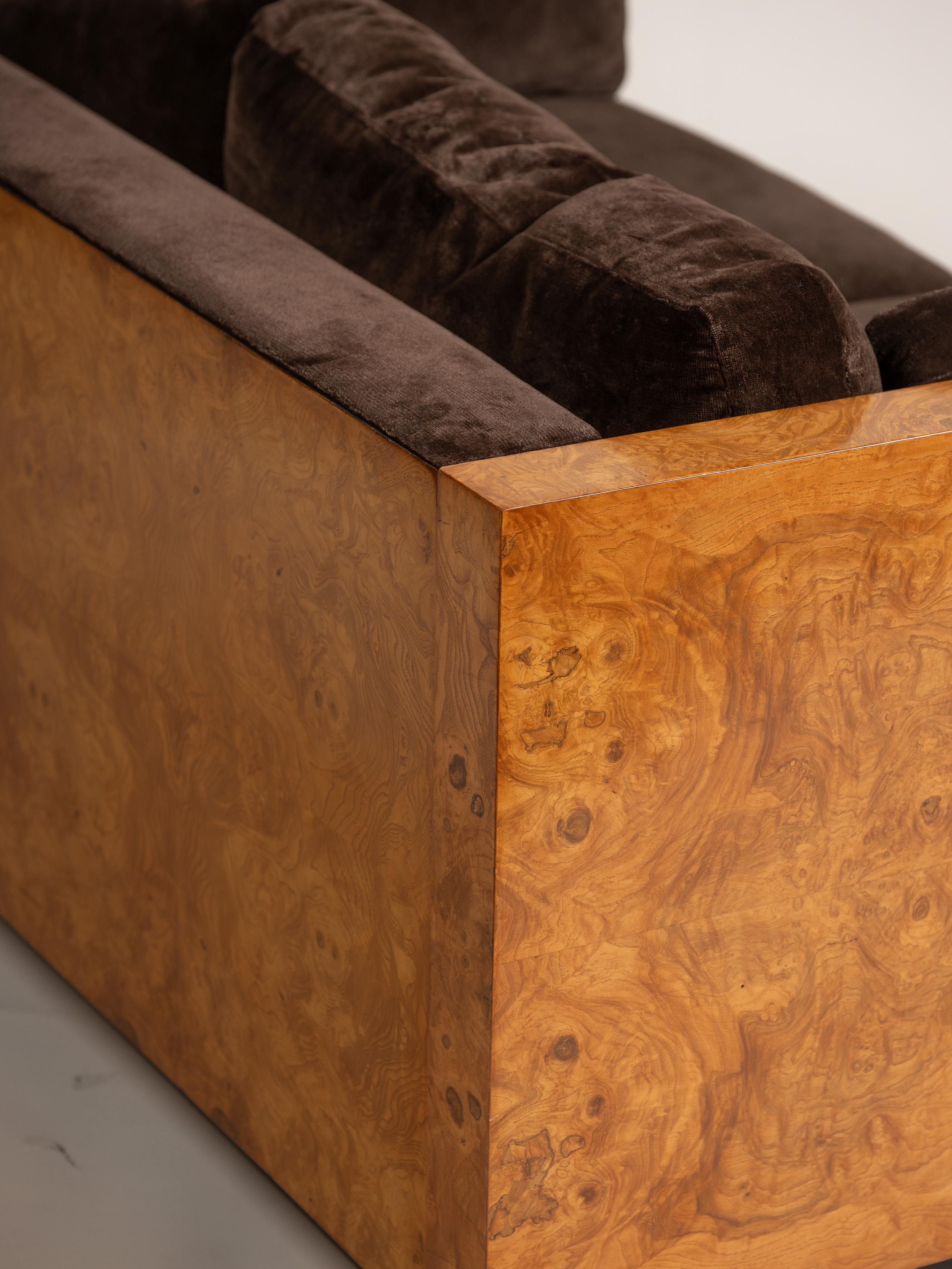 Causeuse en olivier taillé par Milo Baughman pour Thayer Coggin, États-Unis Bon état à San Francisco, CA