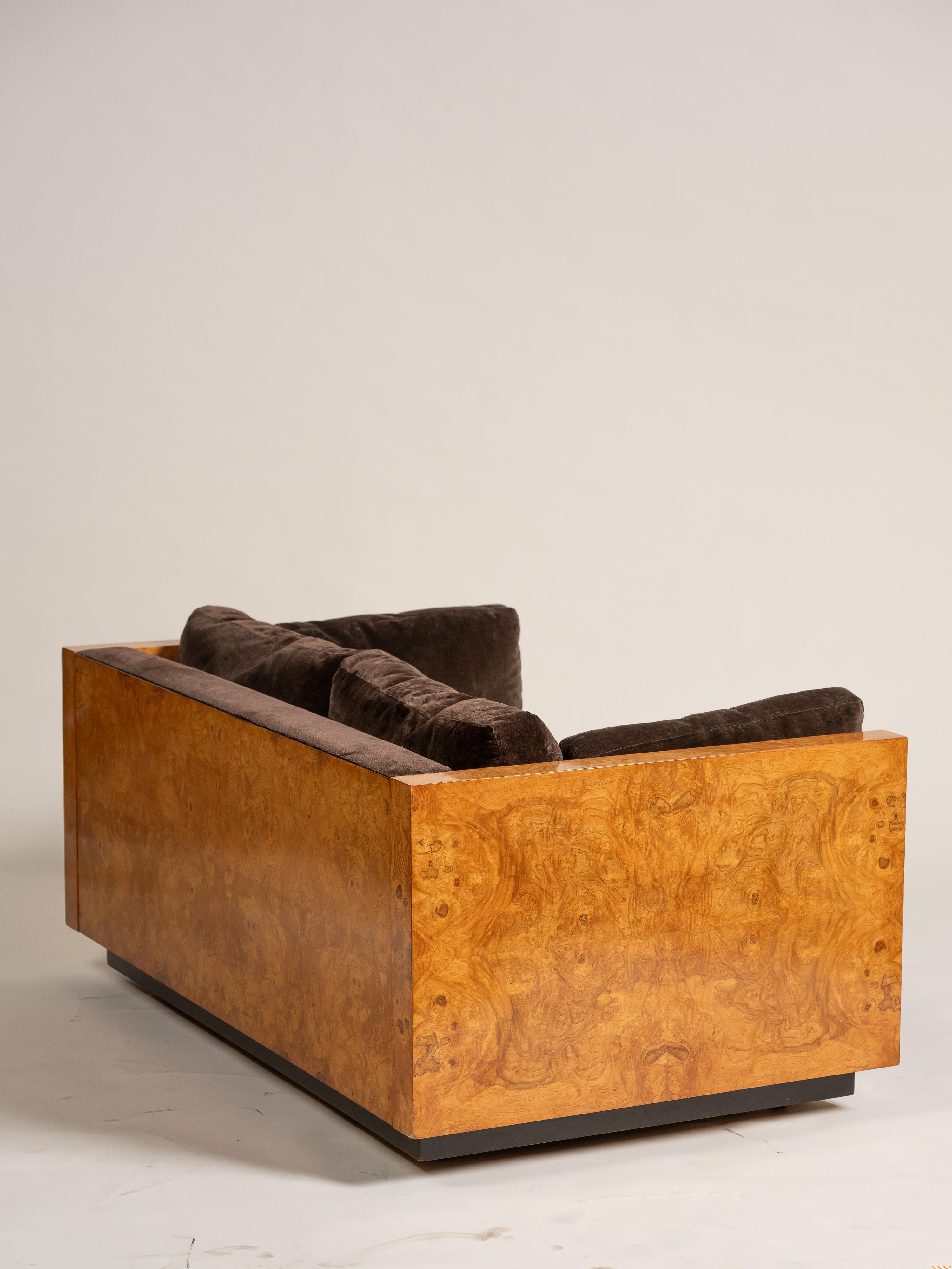 Causeuse en olivier taillé par Milo Baughman pour Thayer Coggin, États-Unis 1