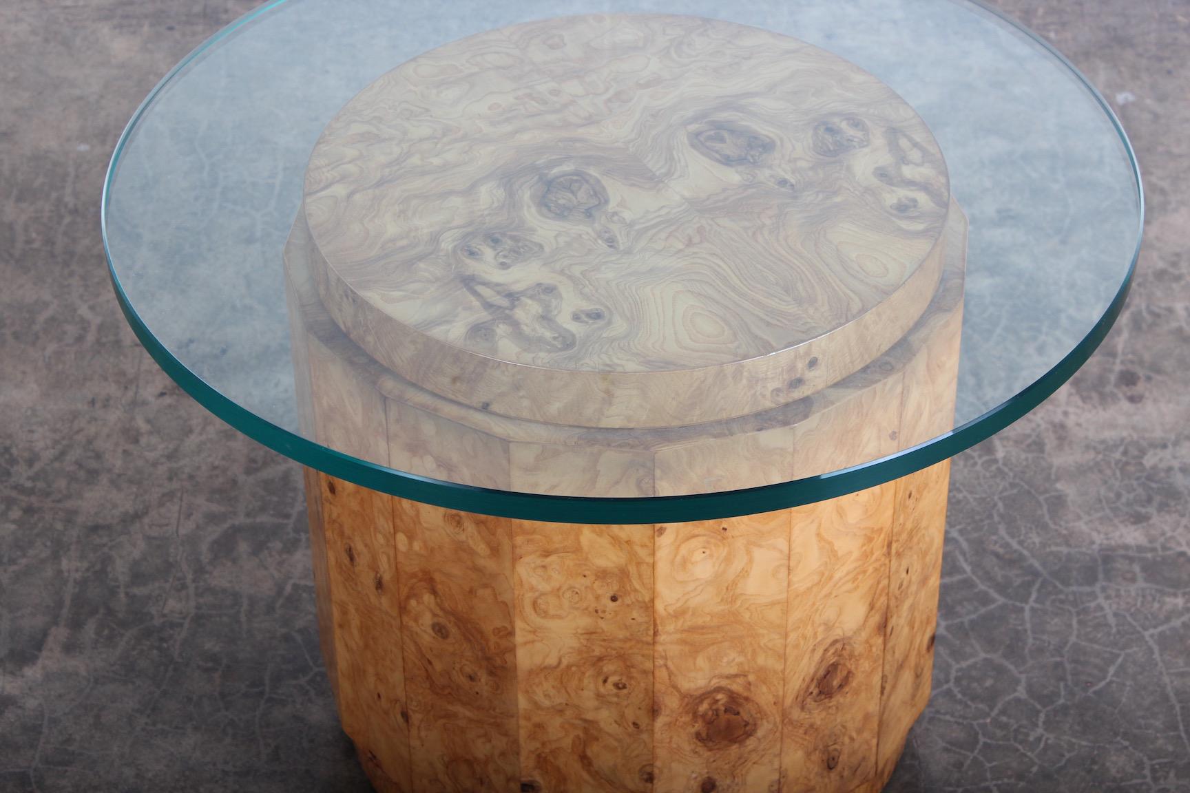 Burled Olive Pedestal Table by Edward Wormley for Dunbar 2