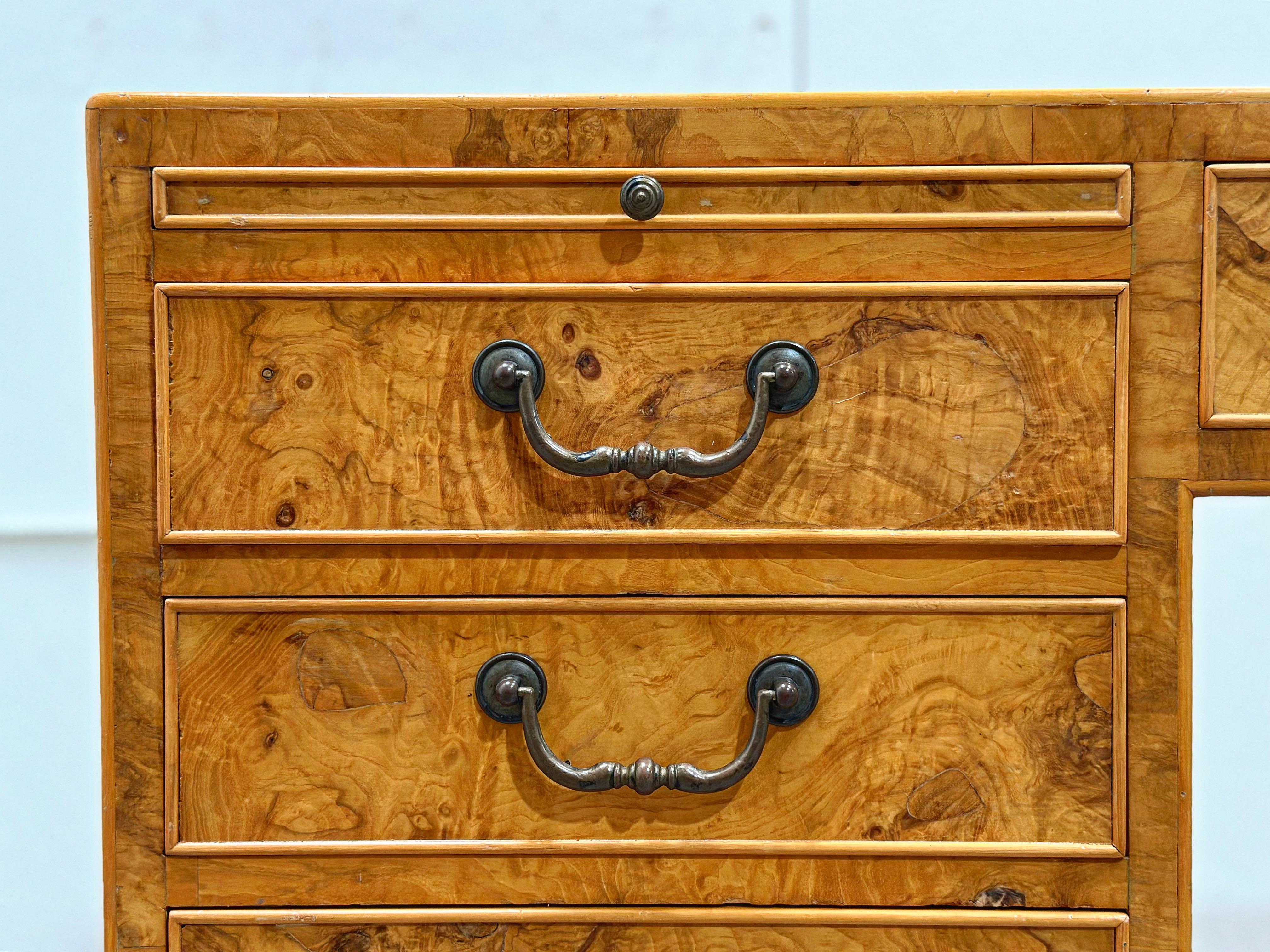 Burled Olive Wood Executive Desk - Vintage Campaign Double Pedestal Partner 4