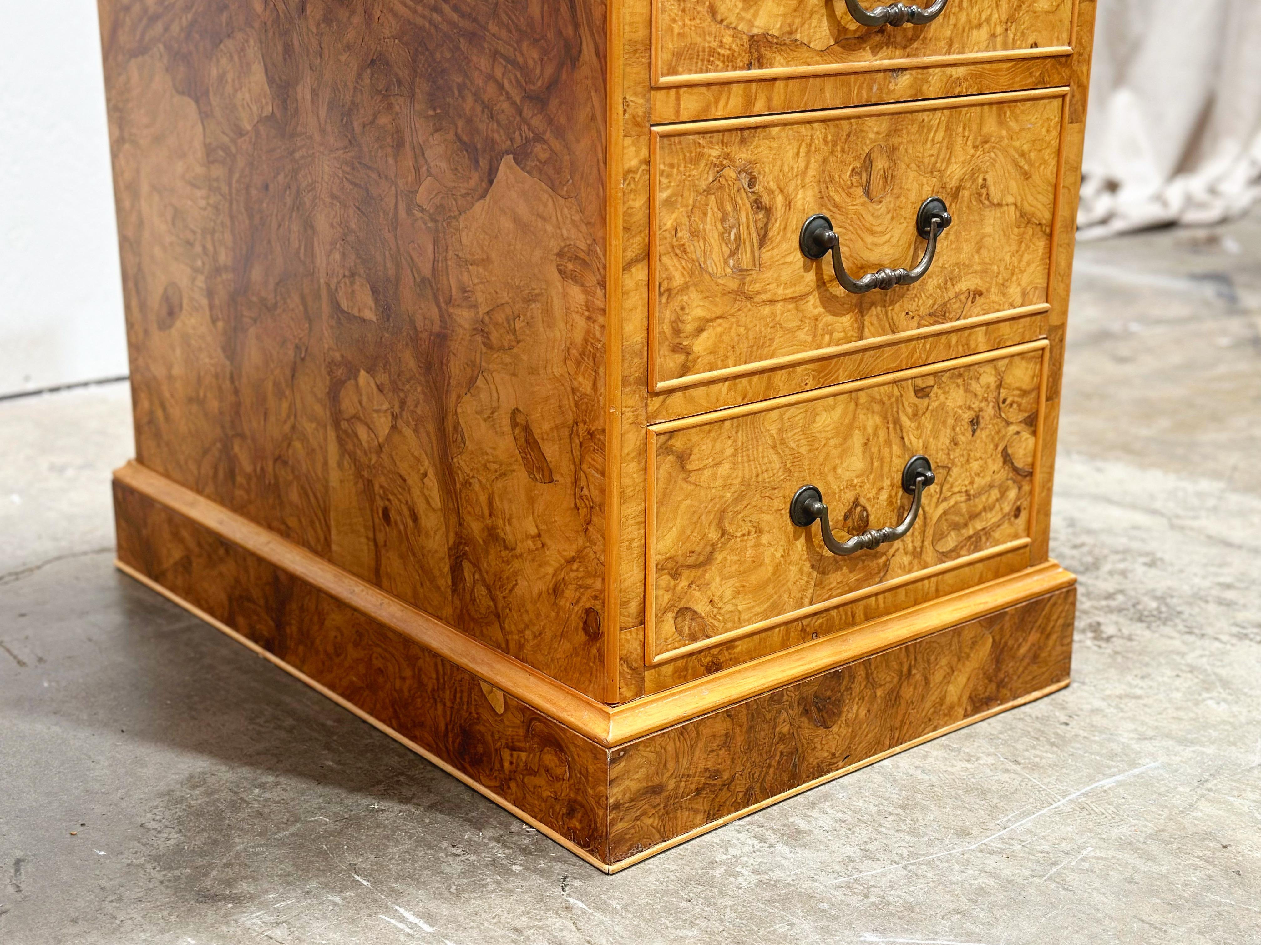 Burled Olive Wood Executive Desk - Vintage Campaign Double Pedestal Partner 2