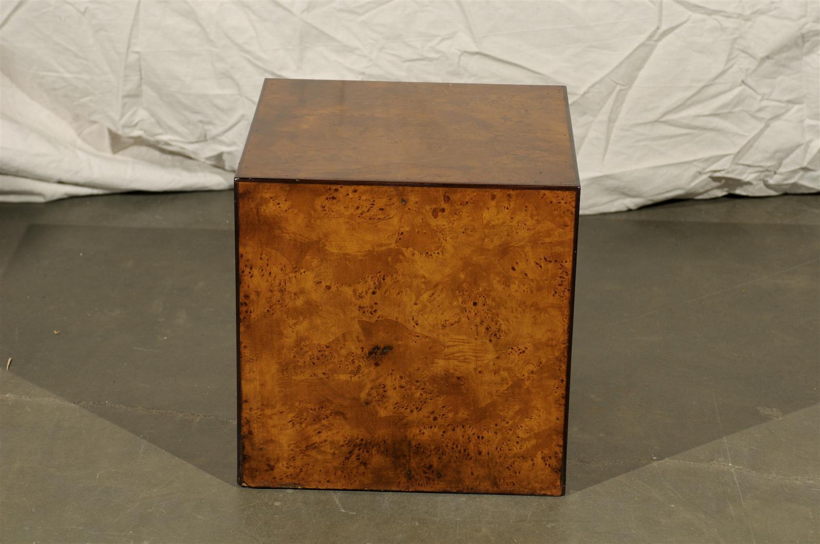 Burled Olivewood Cube Side Table, circa 1970s In Good Condition For Sale In Atlanta, GA