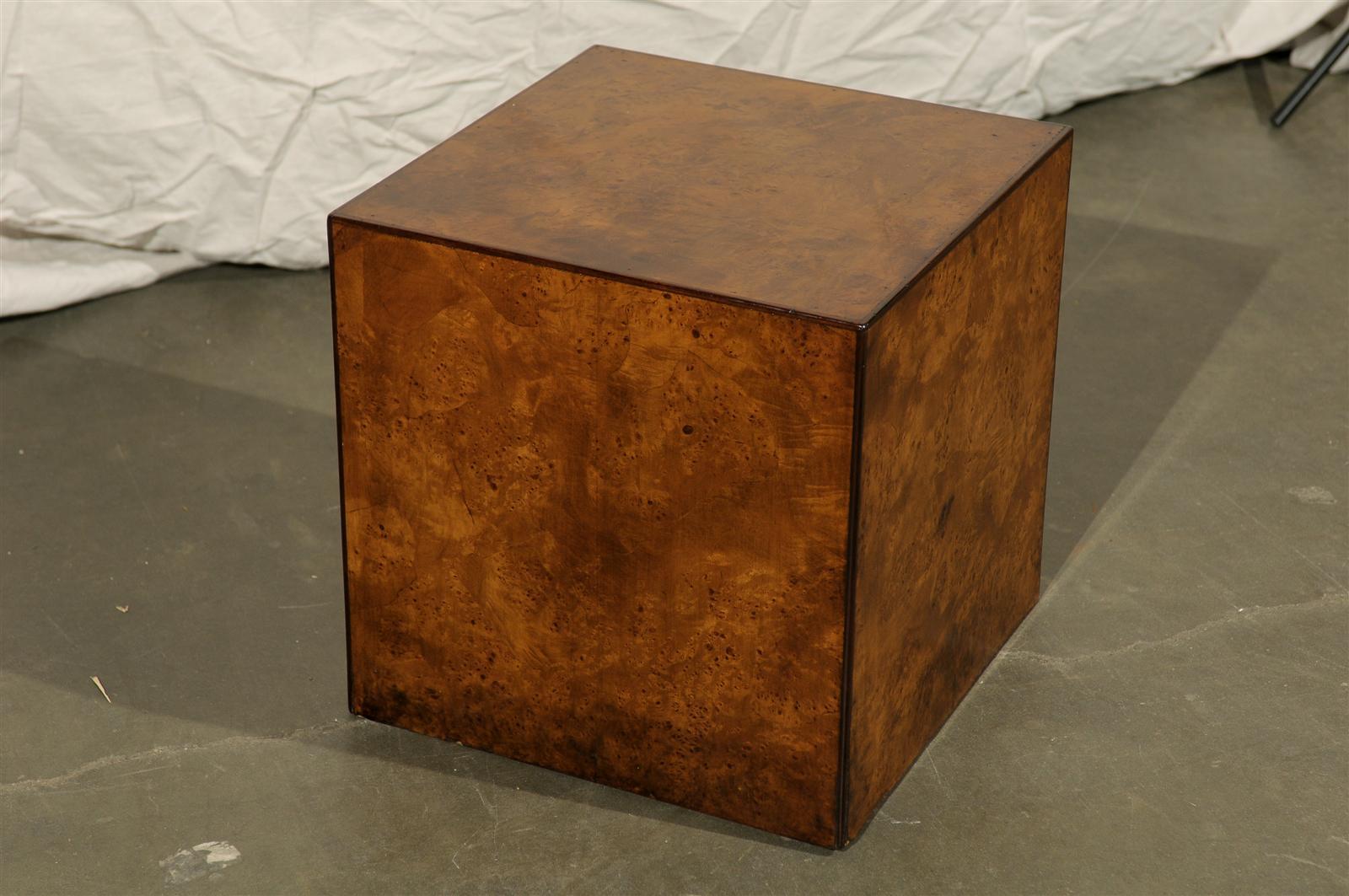 Late 20th Century Burled Olivewood Cube Side Table, circa 1970s For Sale