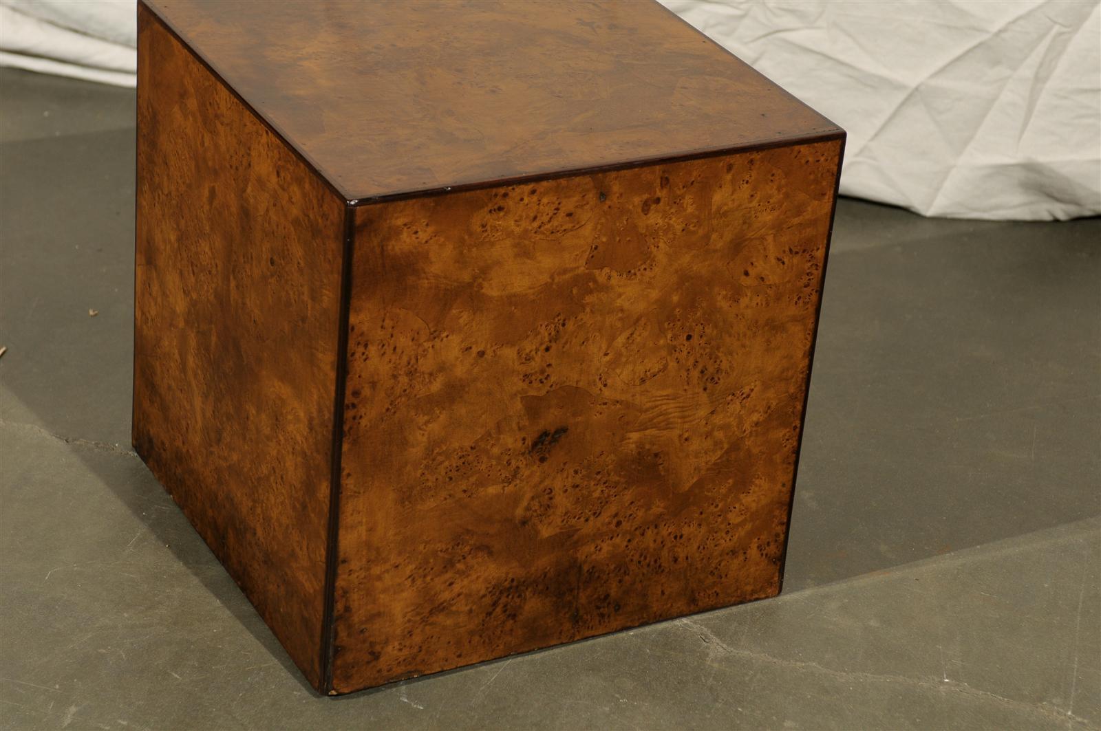 Burled Olivewood Cube Side Table, circa 1970s For Sale 1