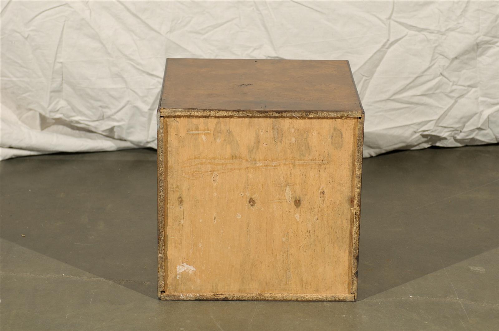 Burled Olivewood Cube Side Table, circa 1970s For Sale 2