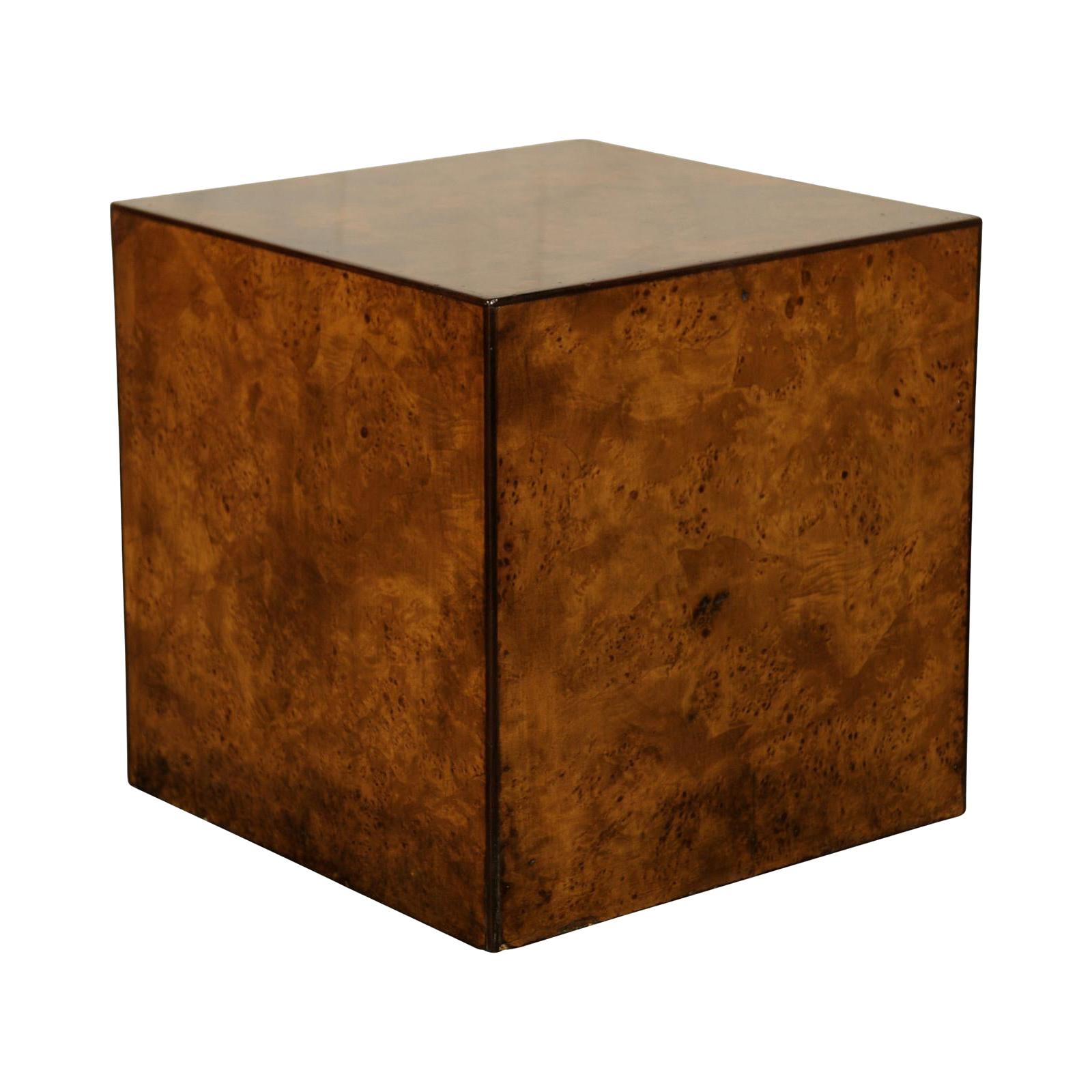 Burled Olivewood Cube Side Table, circa 1970s For Sale